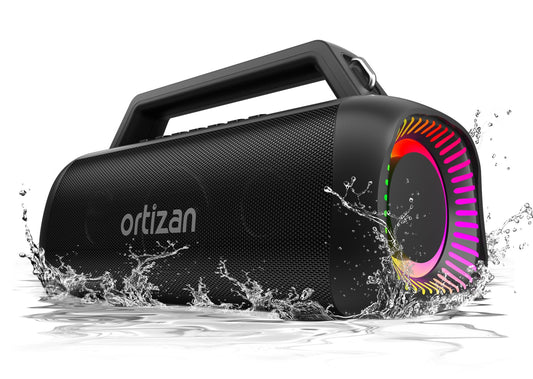 Ortizan Portable Bluetooth Speaker Loud, 80W Peak, Bass Up, 20H Playtime, IPX7 Waterproof, RGB Lights, Wireless Stereo Pairing, BT5.3, USB-C, Subwoofer Outdoor Speaker for Camping, Beach, Backyard