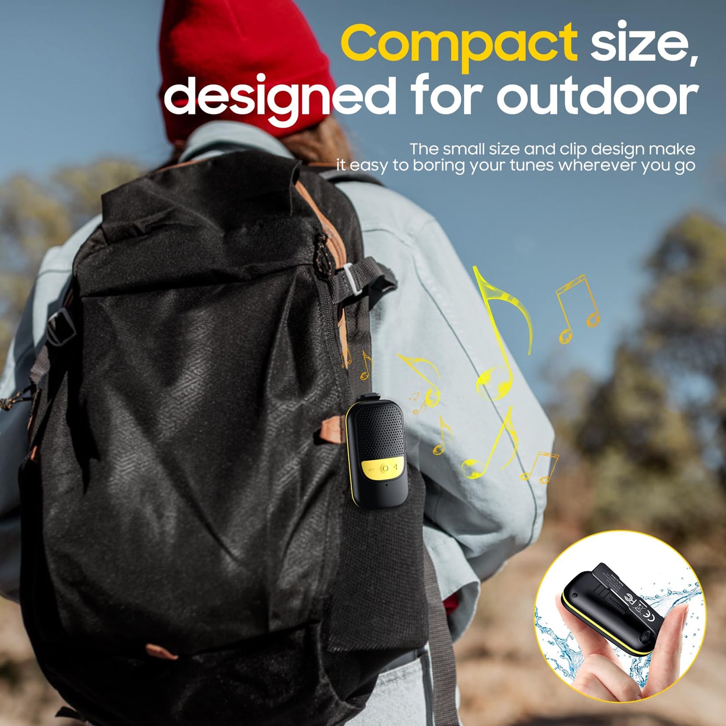 Temdan Wearable Bluetooth Speaker, Clip-On Portable Speaker with Built-in Mics for Hands-Free Music and Calls, Up to 10 Hours Battery Life,Mini Outdoor Waterproof Speaker Gifts for Women/Men - Black