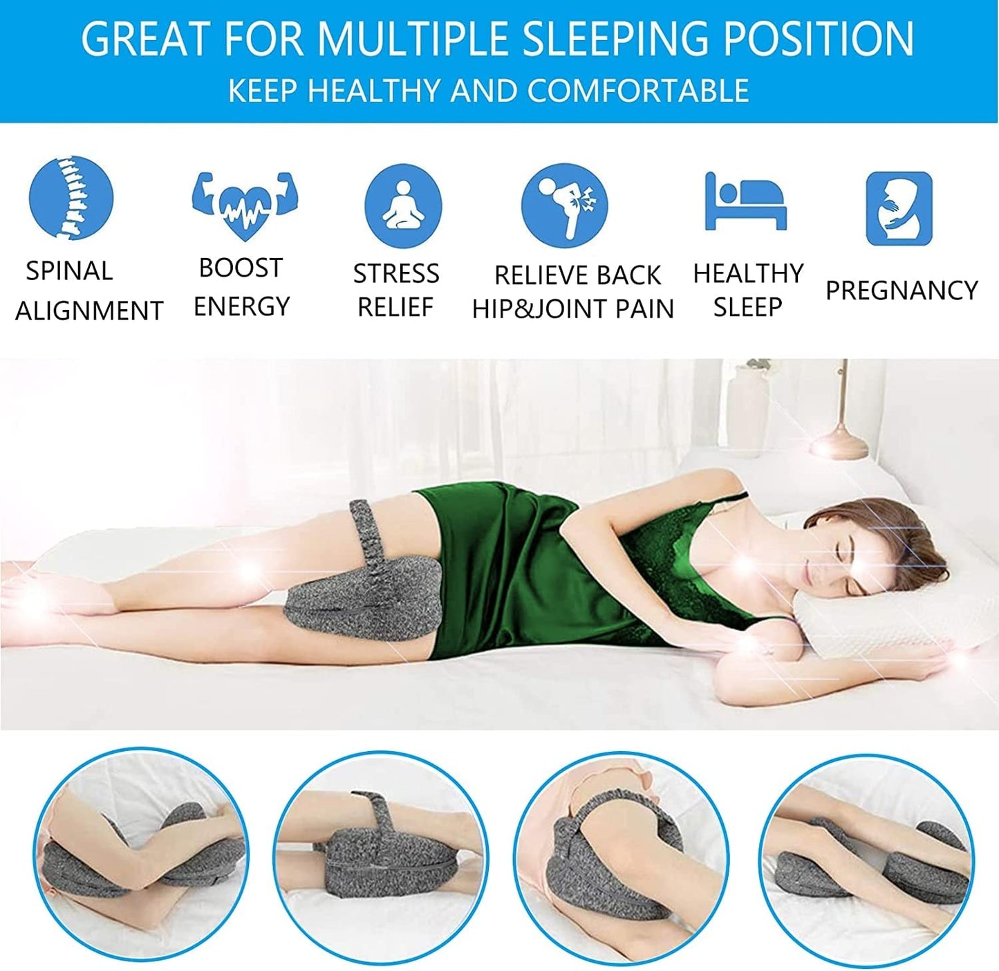 Vertdens Leg Pillow, Knee Pillow for Side Sleepers, Leg Pillows for Sleeping, Knee Cushion for Sleeping,Suitable for Relieving Leg, Back, Knee Pain