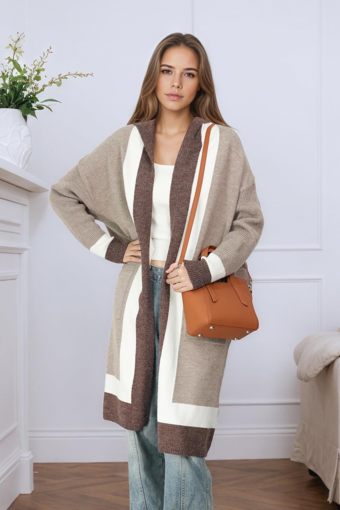 Long Sweaters for Women - Lightweight Hooded Cardigan with Batwing Sleeves, Oversized Knit Coatigan for Fall and Winter 2025 Khaki