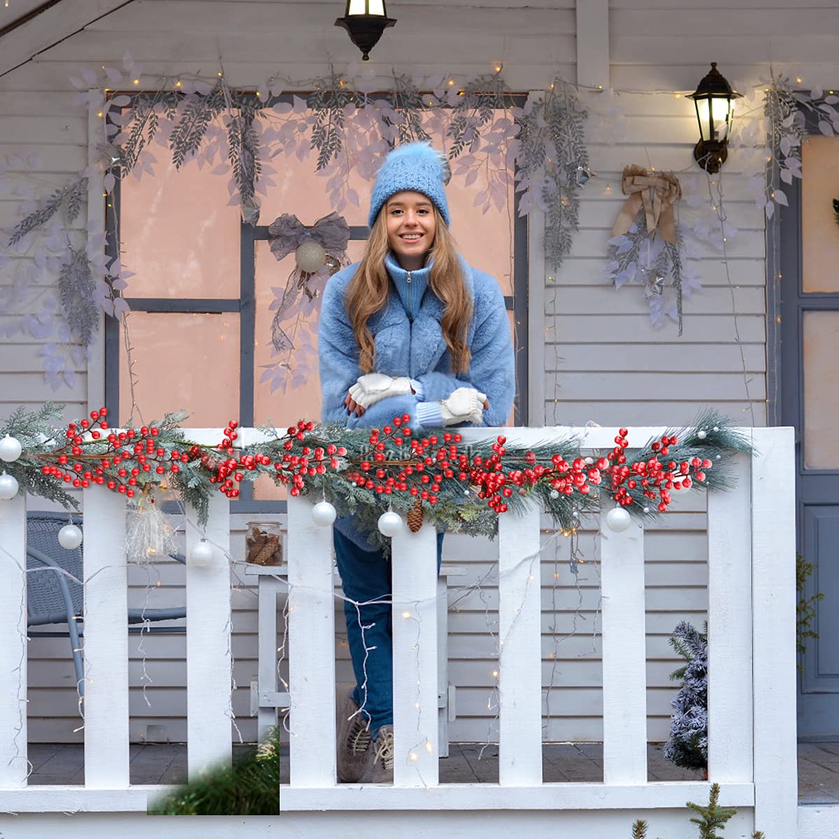 Fangoo 10 Pack Christmas Berry Stems, 14 Inch Artificial Berries Burgundy Berry Picks Holly Stem for Christmas Tree Decorations DIY Crafts Holiday Season Winter Home Decorations