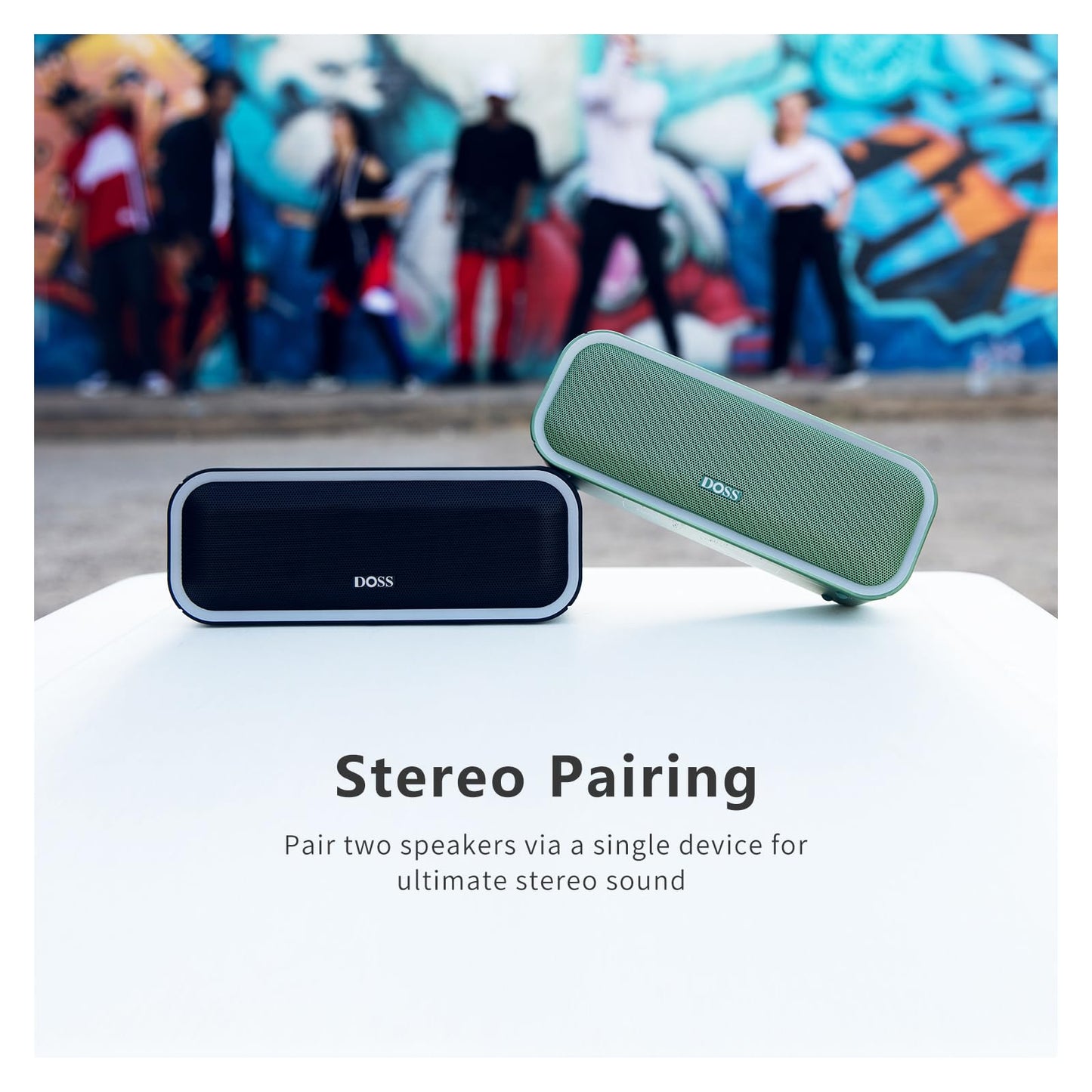 DOSS SoundBox Pro+ Bluetooth Speaker with 24W Impressive Sound, Booming Bass, IPX6 Waterproof, 15Hrs Playtime, Wireless Stereo Pairing, Mixed Colors Lights, 66 FT- Blue