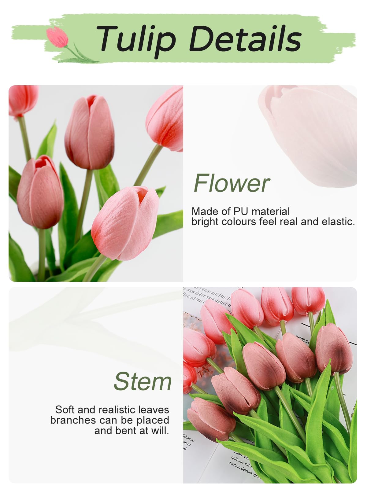 Beferr 18pcs Tulips Artificial Flowers Faux Tulip Real Touch Tulip Fake Flowers Bouquets Arrangements for Mothers Day Spring Easter Wedding Home Table Decor Purple