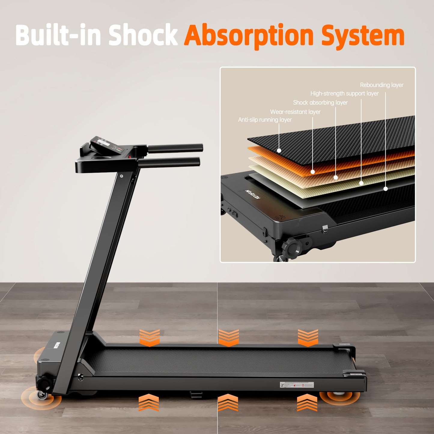 Treadmills for Home, KEY2FUN Portable Foldable Treadmill, Walking Pad with Handle Bar, Lightweight Folding Treadmill with 300 LBS Capacity, 3.0 HP Walking Pad with LED Display