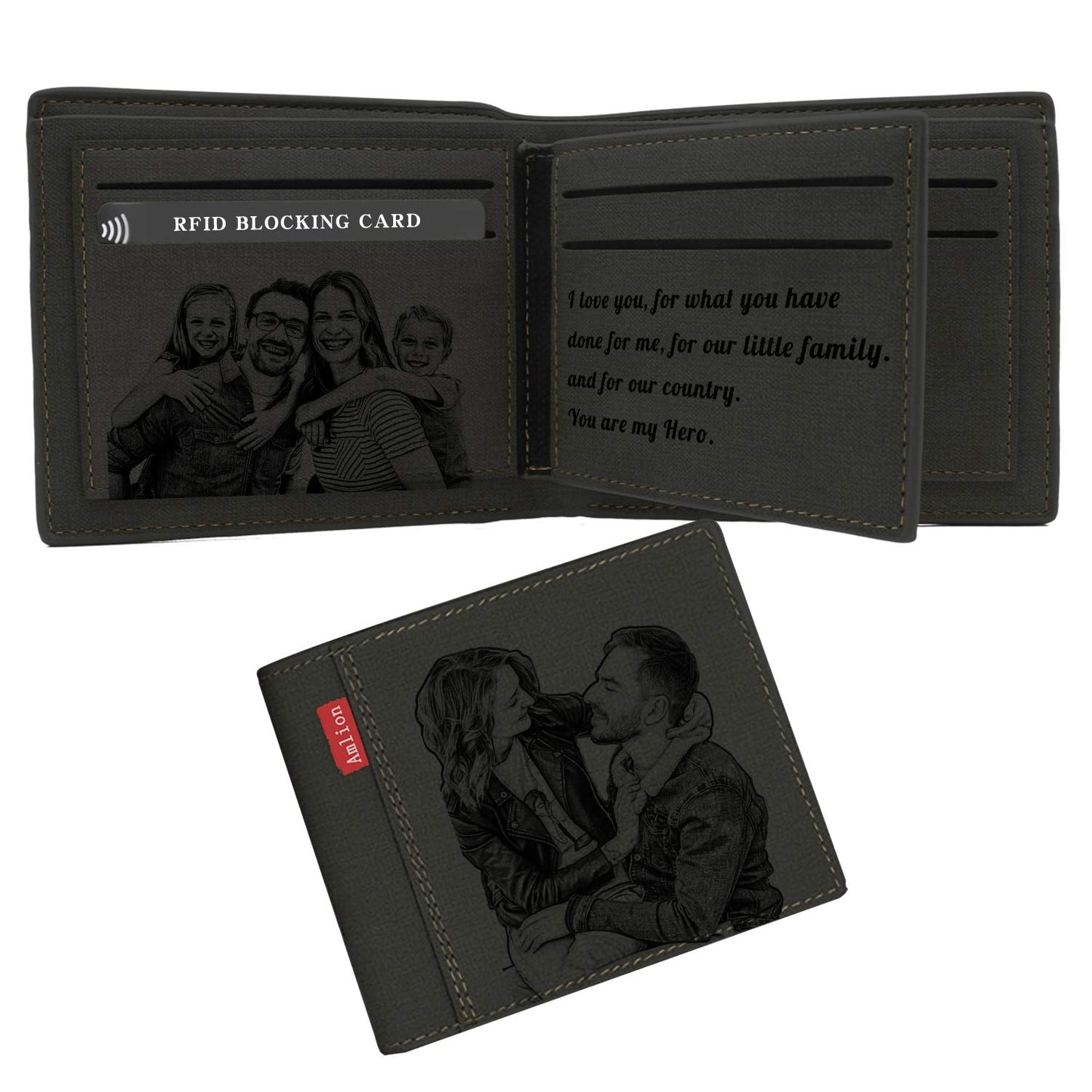 Amlion Custom Engraved Wallet,Personalized Photo RFID Wallets for Men,Husband,Dad,Son,Personalized Gifts