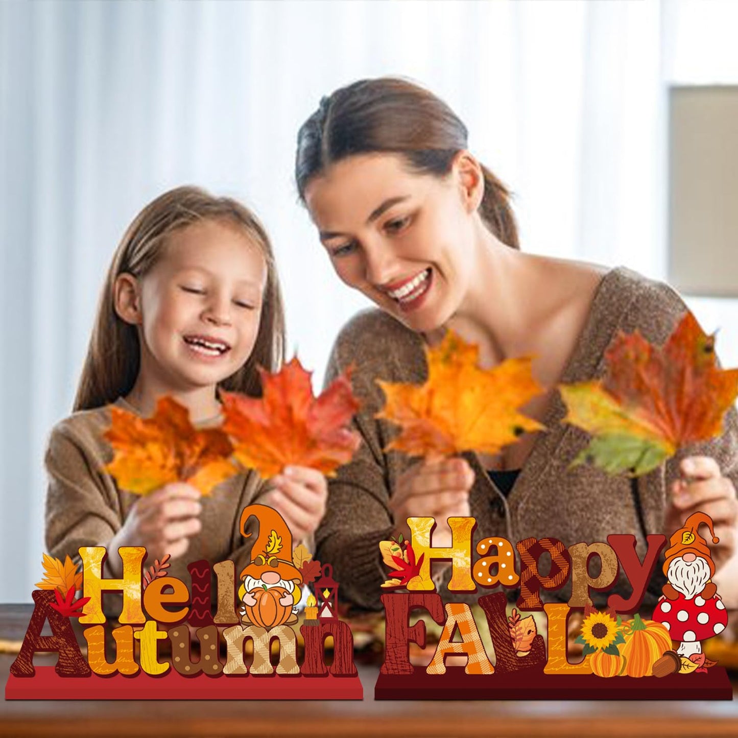 CHYAGCLT 4Pcs Fall Decorations, Autumn Wooden Table Centerpieces Pumpkin Truck Sunflower Maple Gnomes Style Fall Table Decor for Autumn Harvest Thanksgiving Decorations