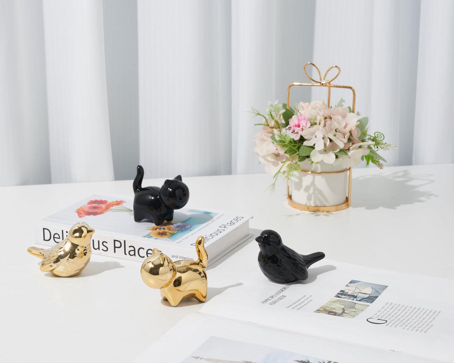 Artconal Small Bird Statue, 2-Pack 3.5 inch Shiny Gold Accent Small Knick Knacks Gifts, for Home Office Shelf Desk Coffee Table Decoration