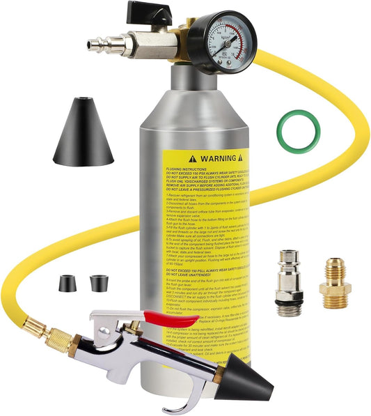 MR CARTOOL AC Flush Kit, Auto Air Conditioner System Flush Kit R134A R12 R22 R404 R410A Home HVAC Flushing Tool with 3.5FT Rubber Hose, 220PSI Gauge and Air Fittings