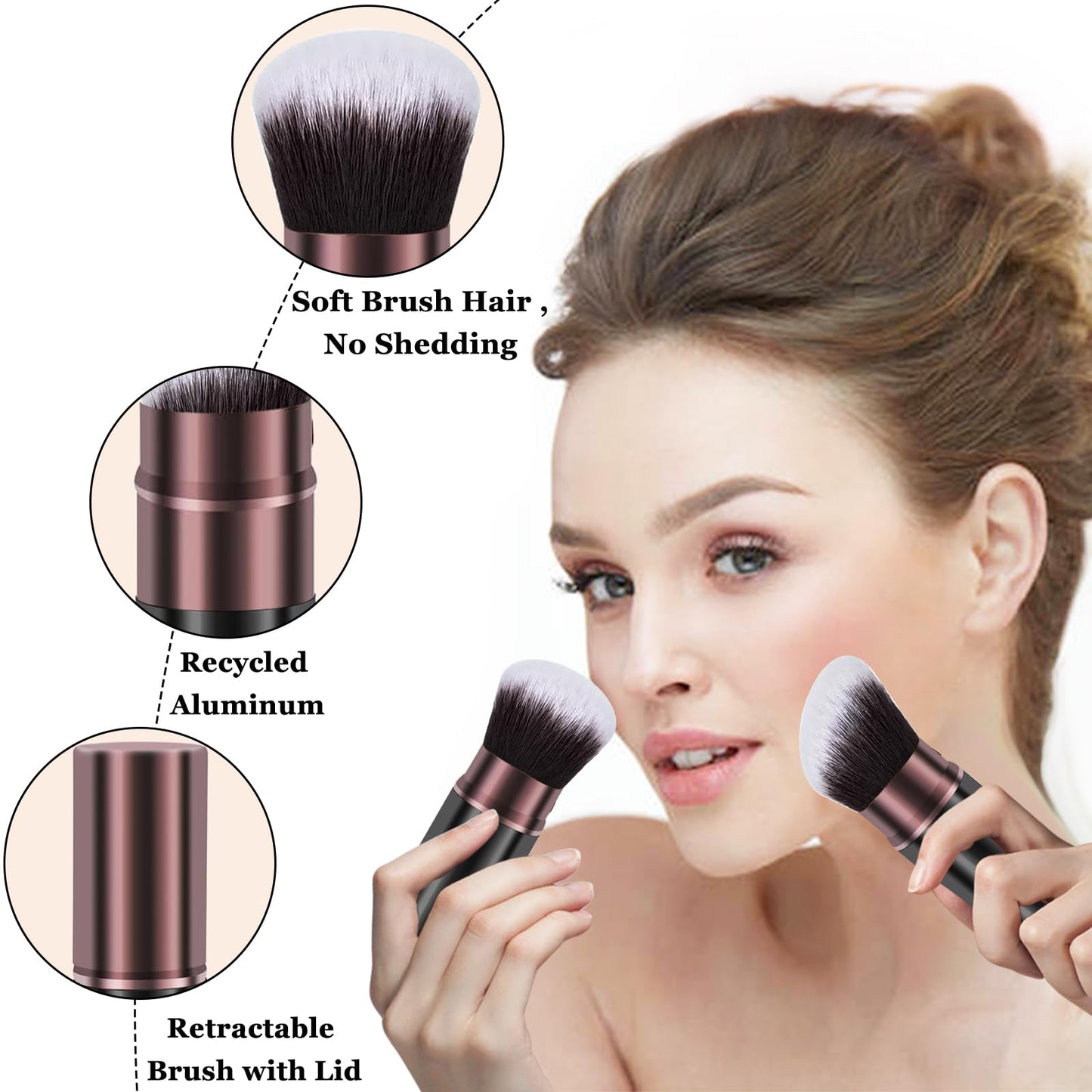 Keriloo Retractable Kabuki Makeup Brush, 2 Pack Travel Powder Foundation Makeup Brush Face Blush Brushes for Blending Liquid, Blush, Bronzer, Buffing, Sunscreen,Flawless Cosmetics