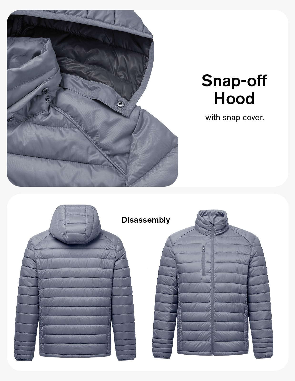 fit space Classic Puffer Jacket for Girl Boy Synthetic Down Jacket Lightweight Winter Warm Coat Padded Insulated Quilted Zip-Off Hood (4'3''~4'7'' Grey)