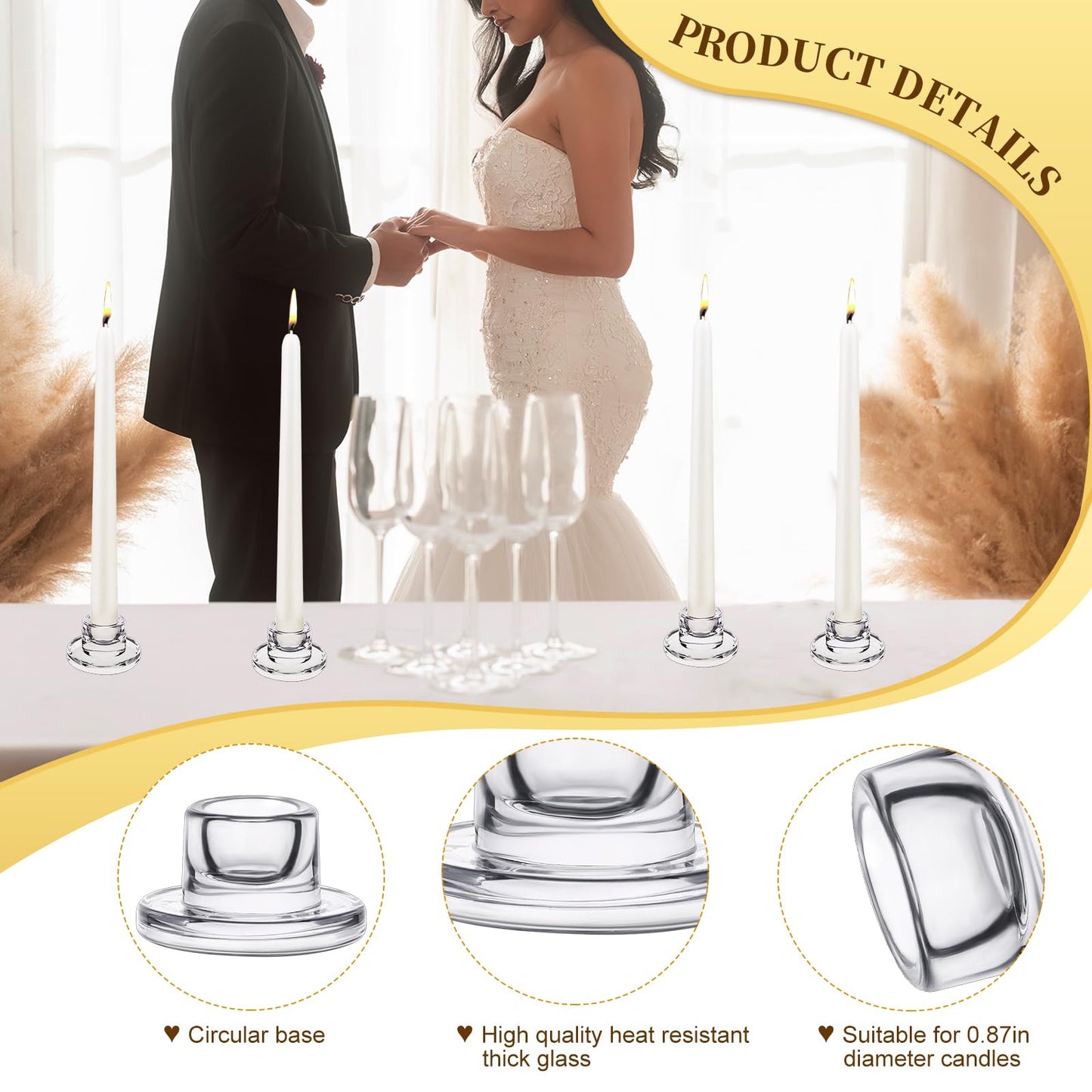 36 PCS Glass Taper Candle Holders Bulk Candlestick Holders Clear Short Tapered Candle Stick Holder Decor Set for Table Centerpiece Wedding Party Advent Christmas Home Decorations (36, Clear)