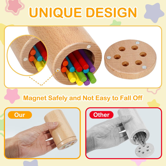 Montessori Toys for 1-3 Year Old, Travel Toys for Toddlers Activities Wooden Color Sorting Stacking Toy for 18+ Month Old Boys Girls Learning Gift for 2-4 Year Old Kids Christmas Birthday