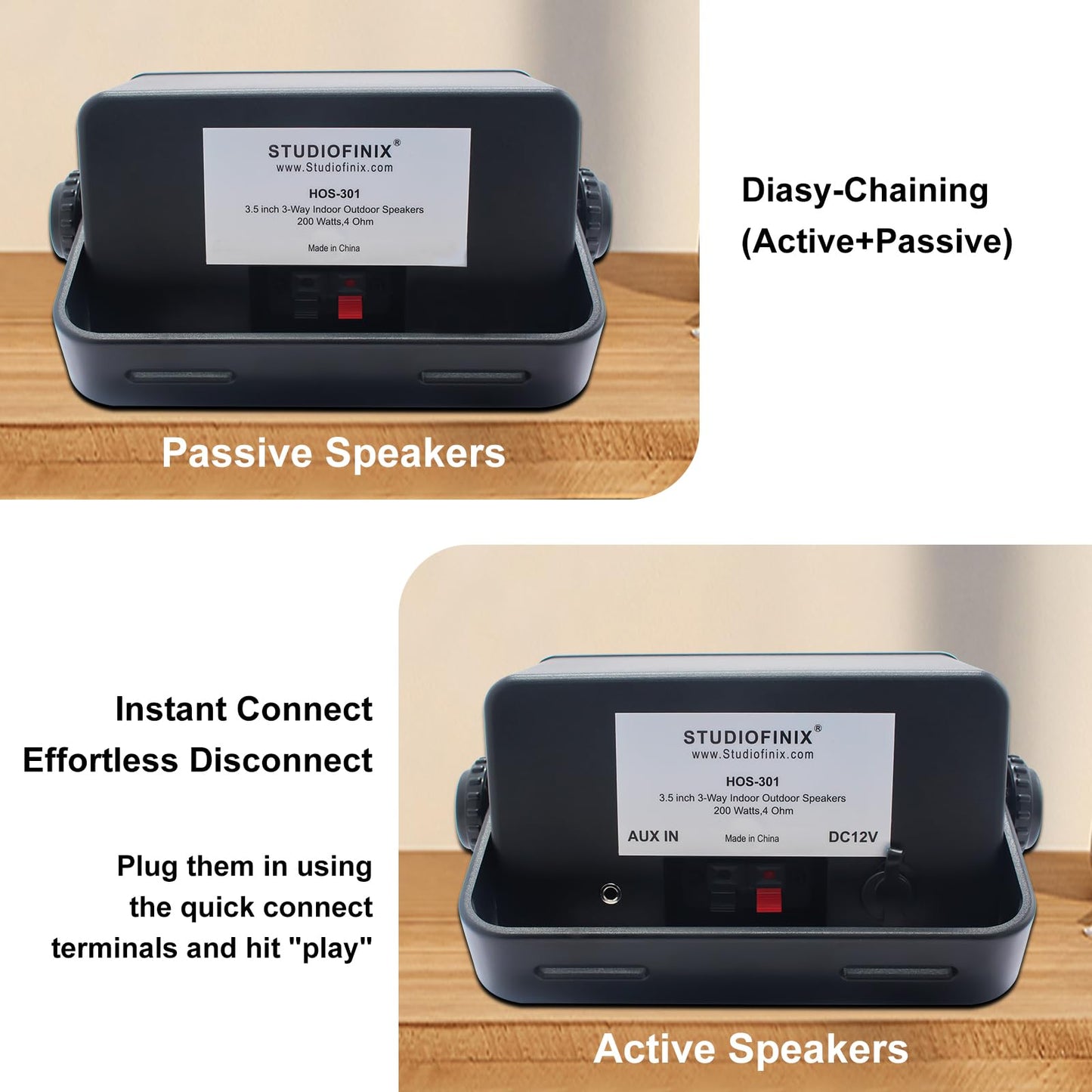 STUDIOFINIX 3.5 Inch Outdoor Bluetooth Speakers Waterproof Wired,3 Way 200W Upgrade Premium Wall Mount Speakers,Ideal use in Patio,Deck, Indoor Outdoor（Black）