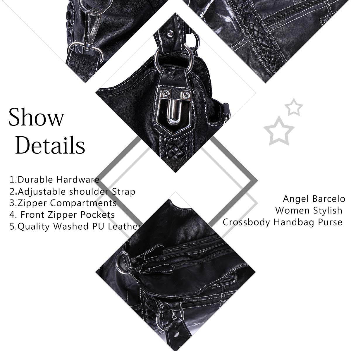 Angel Barcelo Women Handbags Ladies Purse CrossBody Shoulder Bag Designer Tie Dye Satchel Fashion Totes for Girl Black