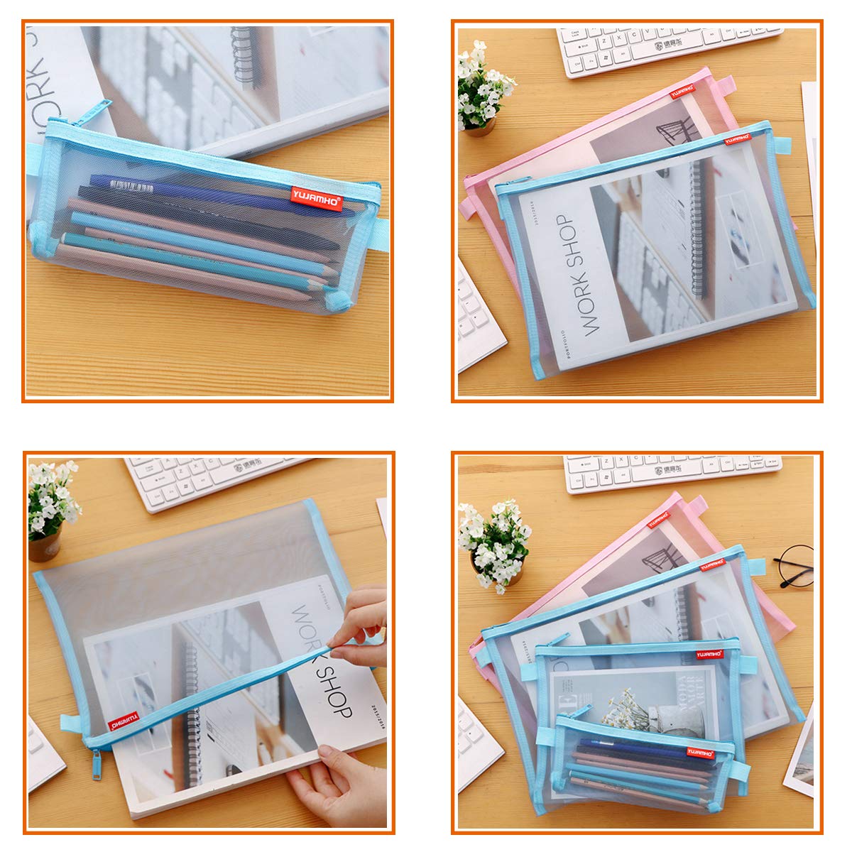 Pendancy Mesh Zipper Pouch 5pcs Lightweight Nylon File Folders Document Organizer Cosmetic Bags Accessories Storage for Travel and Office Supplies (Black, A4 A5 A6)