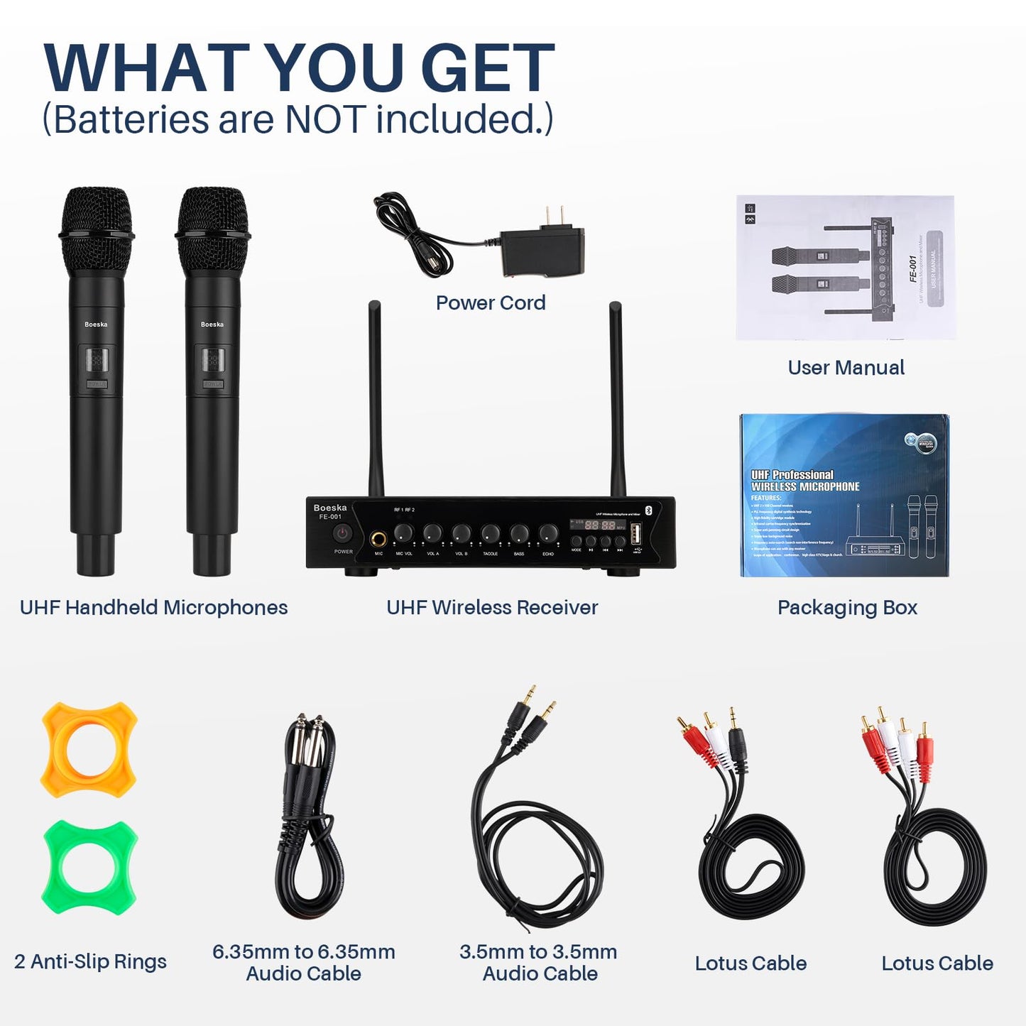 Wireless Microphone System, UHF Dual Cordless Handheld Microphones Set for Home Karaoke, Singing, Speech, Party, Meeting, Church, 262ft Range, Black