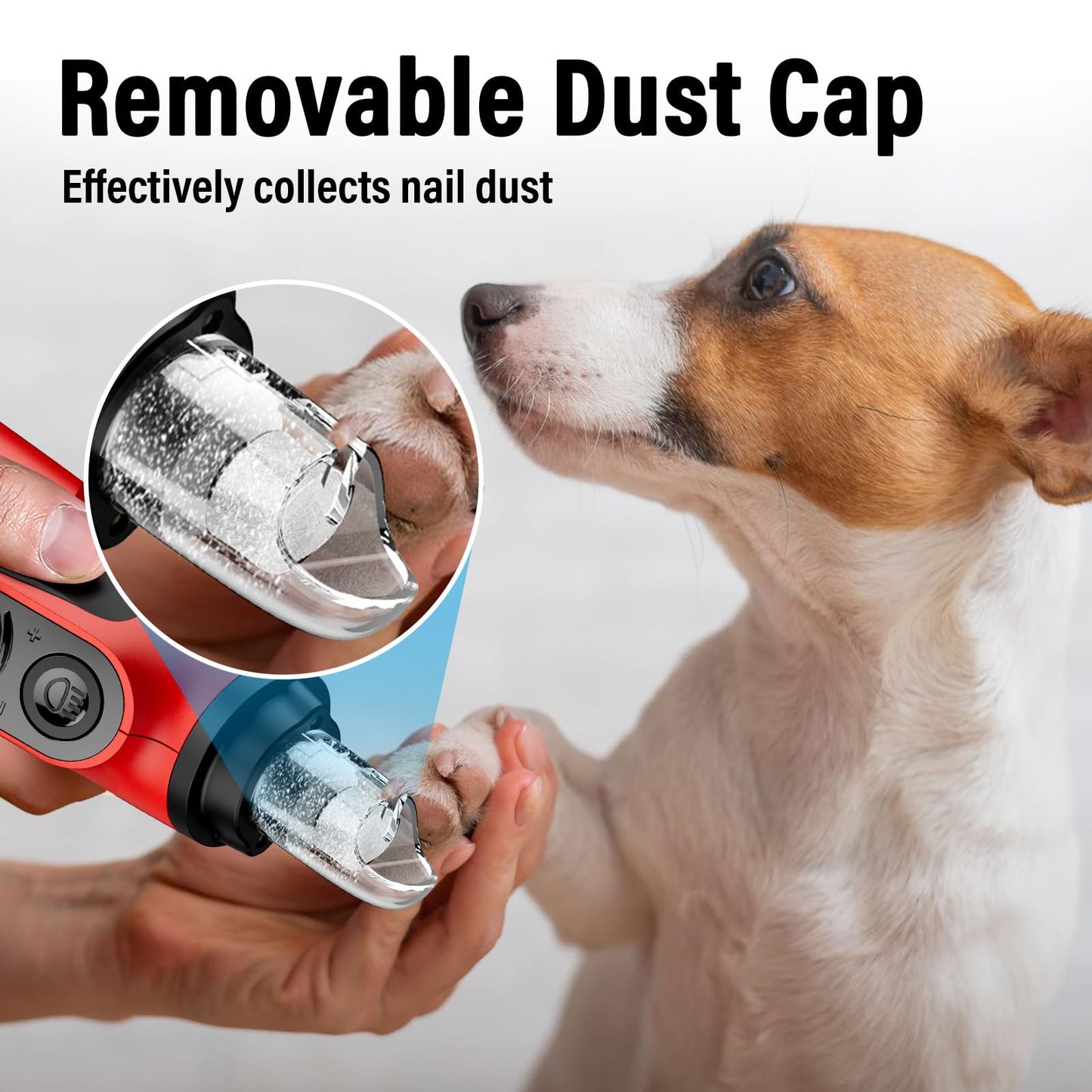 Casfuy Smart 6-Speed Dog Nail Grinder - 50% More Power Pet Nail Grinder with 2 LED Lights Quiet Rechargeable Electric Dog Nail Trimmers File Toenail Grinder for Large Medium Small Dogs & Cats (Red)