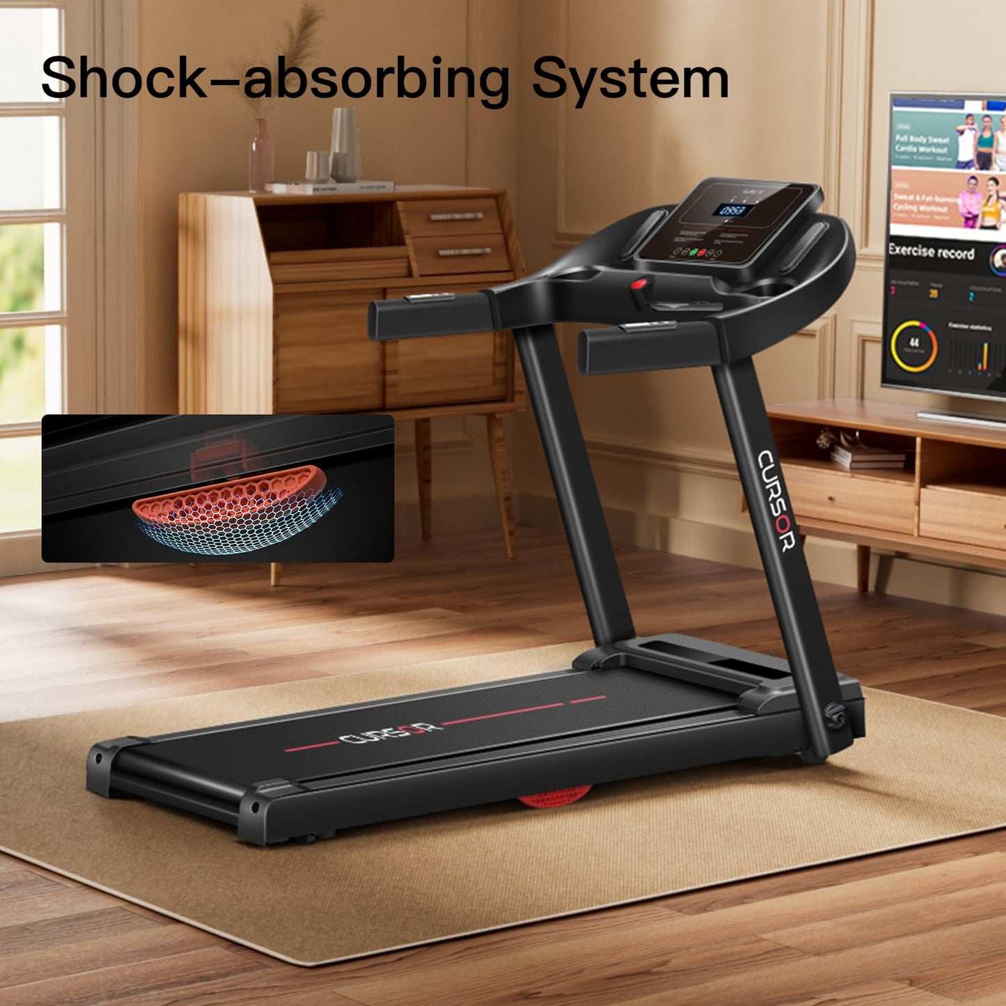 CURSOR FITNESS Home Folding Treadmill with Pulse Sensor, 2.5 HP Quiet Brushless, 7.5 MPH, 265 LBS Capacity
