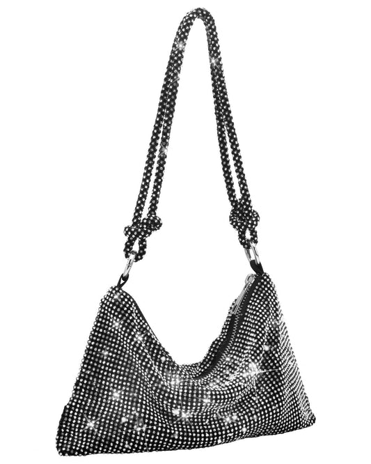 TINDTOP Women's Evening Bag, Rhinestone Clutch Purse Women Sparkly Mini Handbags, Cross Body Hobo Bag for Cocktail Party (Black)