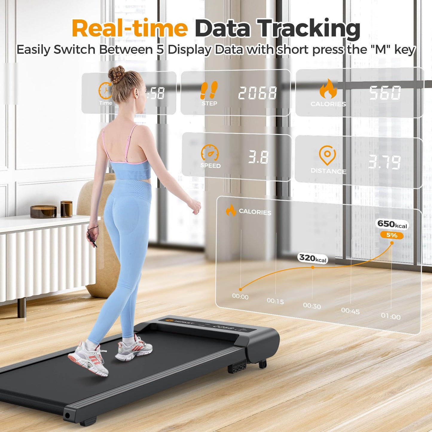 HiFast Walking Pad with Incline, Under Desk Treadmill for Home, 2.5 HP Portable Treadmills with Incline, Compact Treadmill Small Running Pad with LED Display, Remote Control