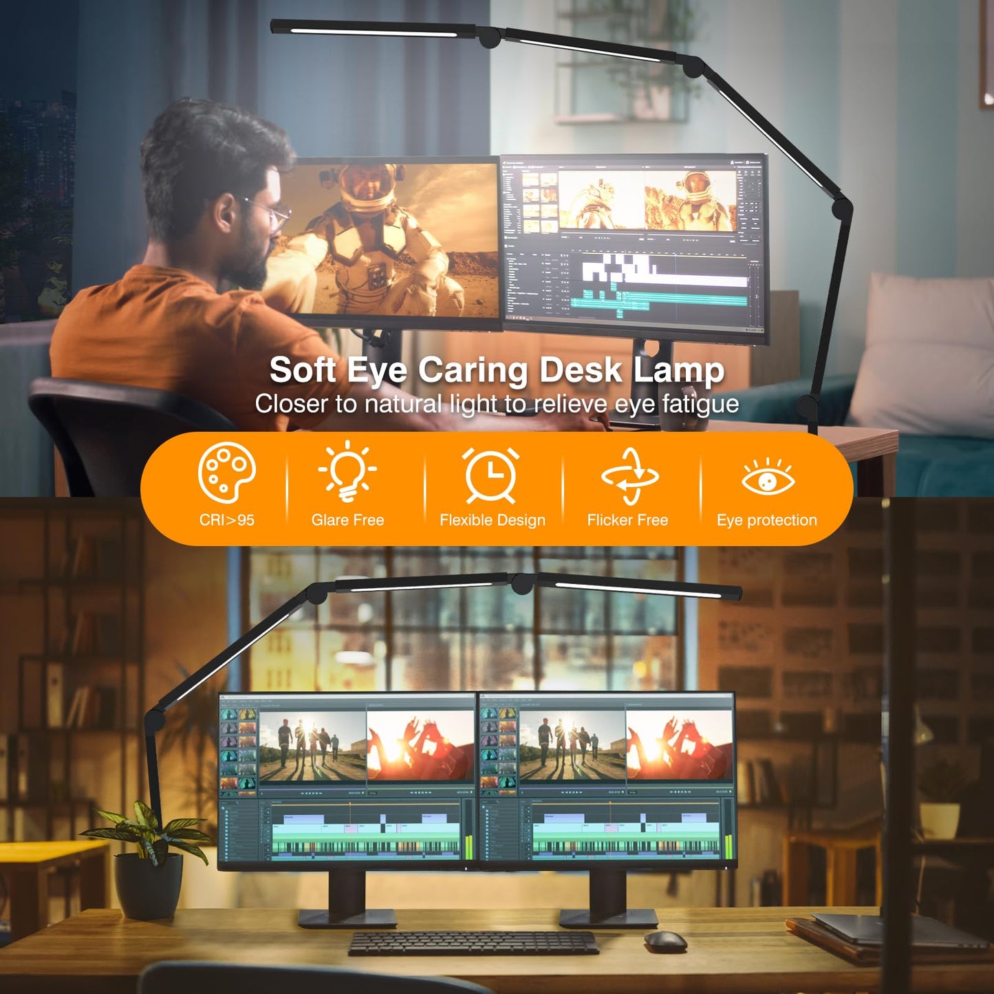 LED Desk Lamp with Clamp,Adjustable Swing Arm Desk Lamps for Home Office,Dimmable Tempering Eye Care Desk Light Bright Modern Led Table Lamp for Nail Tech Architect,Flexible Tall Task Table Light