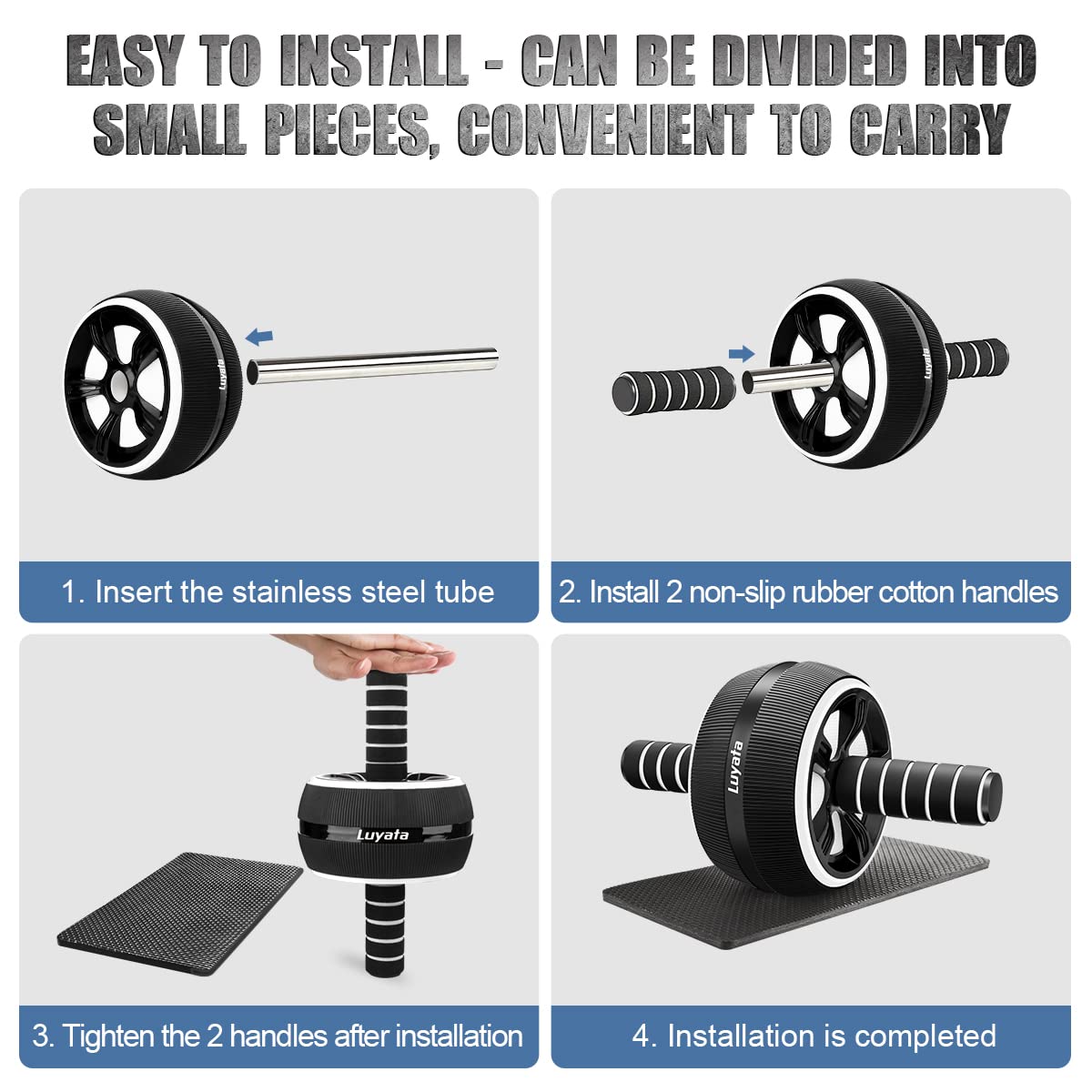 Ab Roller Wheel, 10-In-1 Ab Exercise Wheels Kit with Resistance Bands, Knee Mat, Jump Rope, Push-Up Bar - Home Gym Equipment for Men Women Core Strength & Abdominal Exercise