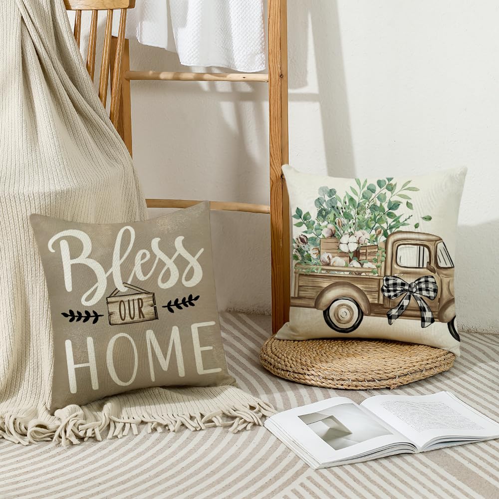 wyooxoo Throw Pillow Covers 18x18 Set of 4 Farmhouse Pillow Covers Home Sweet Home Cushion Cases for Sofa Couch Living Room Outdoor Home Decor
