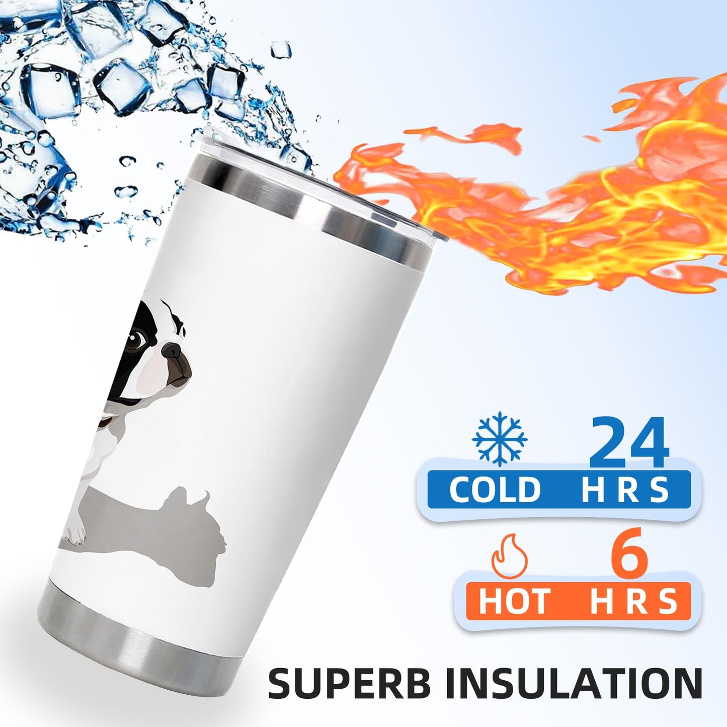 Boston Terrier Stainless Steel Tumbler with Lid 20oz Funny Bulldog Vacuum Insulated Tumbler Ideal Gifts to Dog Mom, Dad, Kids, Water Coffee Cup Travel Mug Home Office Outdoor Mug