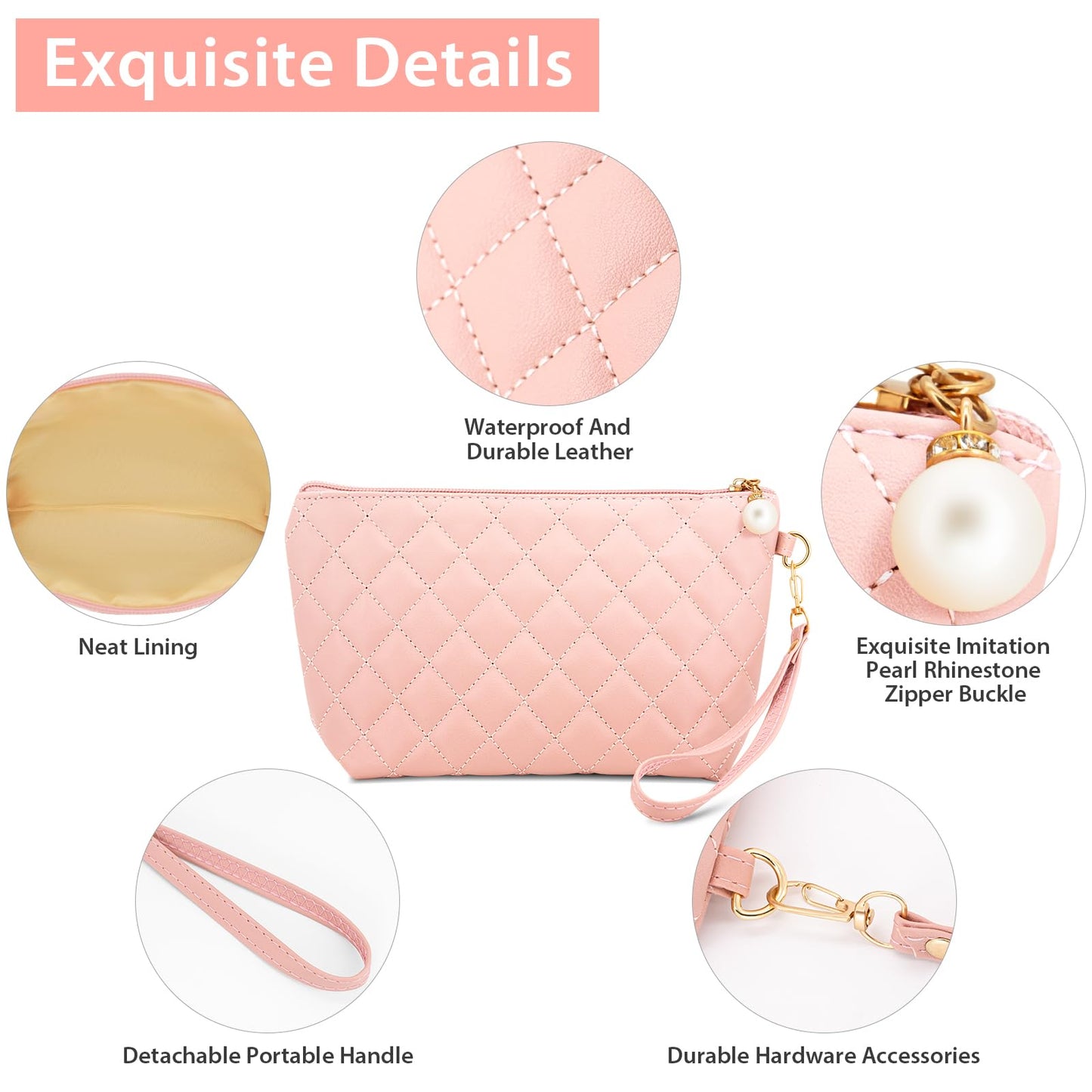 Younpy Wallet with Strap Wristlet Purses for Women Quilted Envelope Clutch Wristlet Wallet Pink Clutch Purses Ladies Handbag with Strap Evening Bag Pink