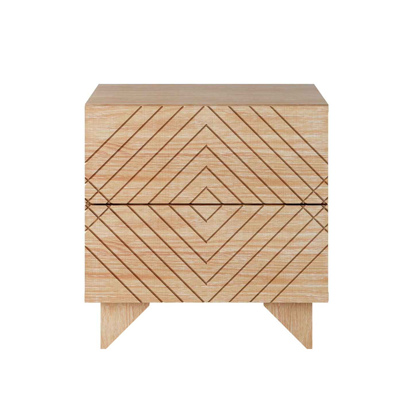 MUSEHOMEINC Solid Wood Nightstand with 2 Drawer Storage, Modern Beside Table, Small 2 Drawer Dresser, Night Stand with Two Unique Rhombus Details Drawers for Bedroom, Home,Living Room