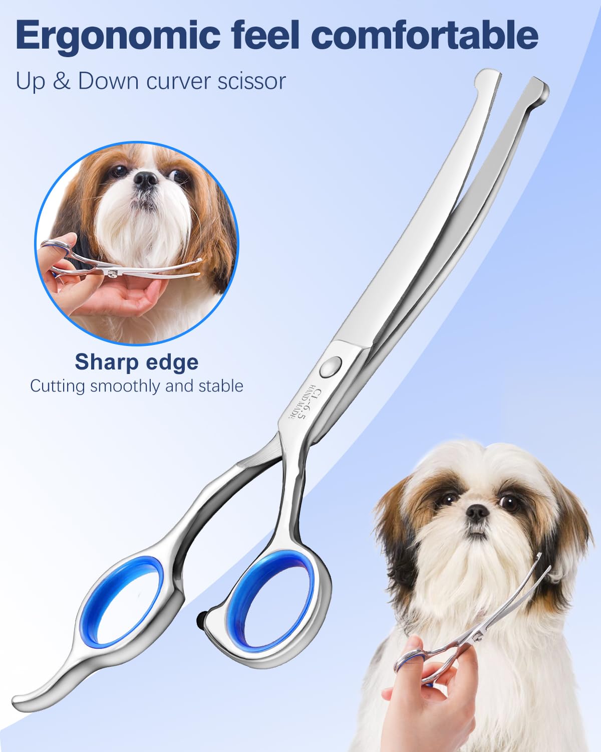 Fiurfiy 6-in-1 Dog Grooming Scissors - Professional Stainless Steel Hair Cutting Kit with Safety Rounded Tips, Ergonomic Soft-Grip Handles for Small & Large Dogs, Cats