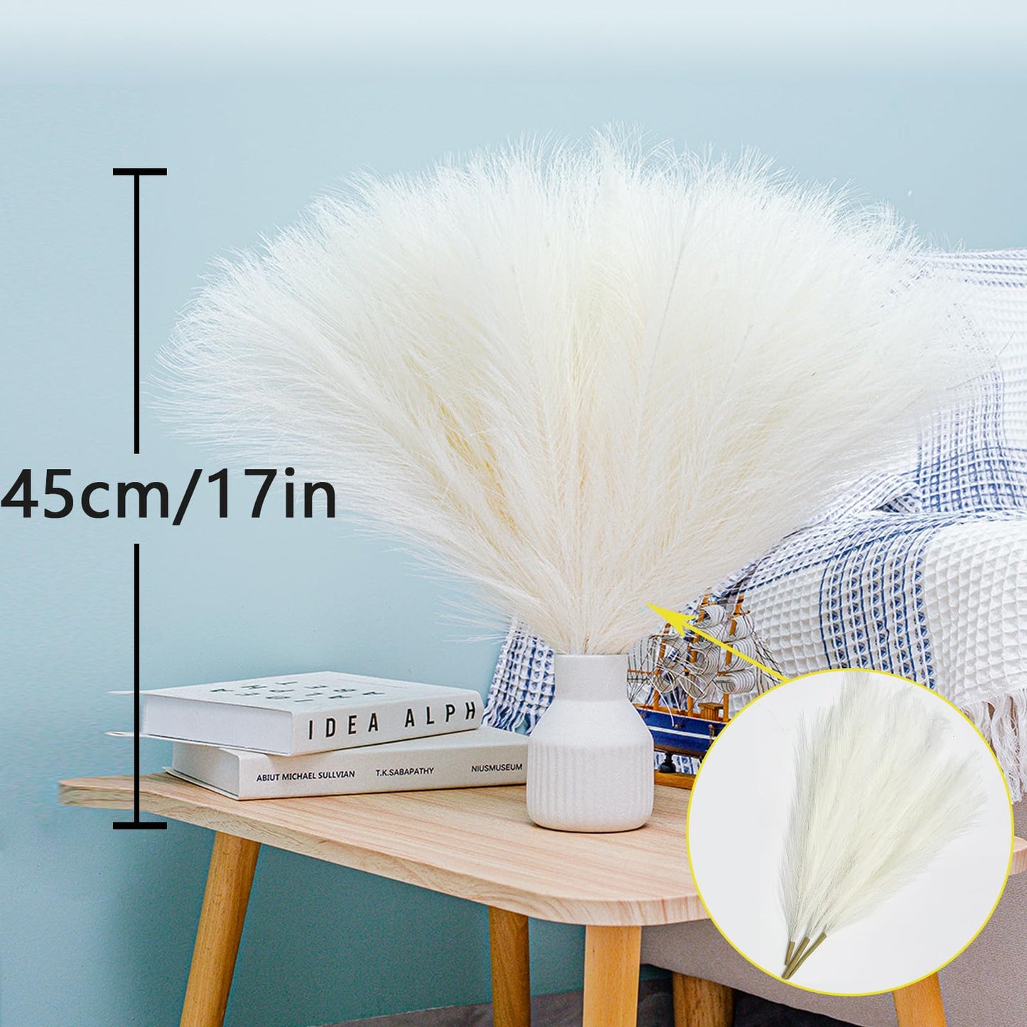 Bnecnet 10 Stems White Pampas Grass Fluffy - 17.7" Faux Pampas Grass Decor Small Fluffy Pompas Floral Arrangement and Vase Filler for Boho Home Wedding Mothers Day Decoration