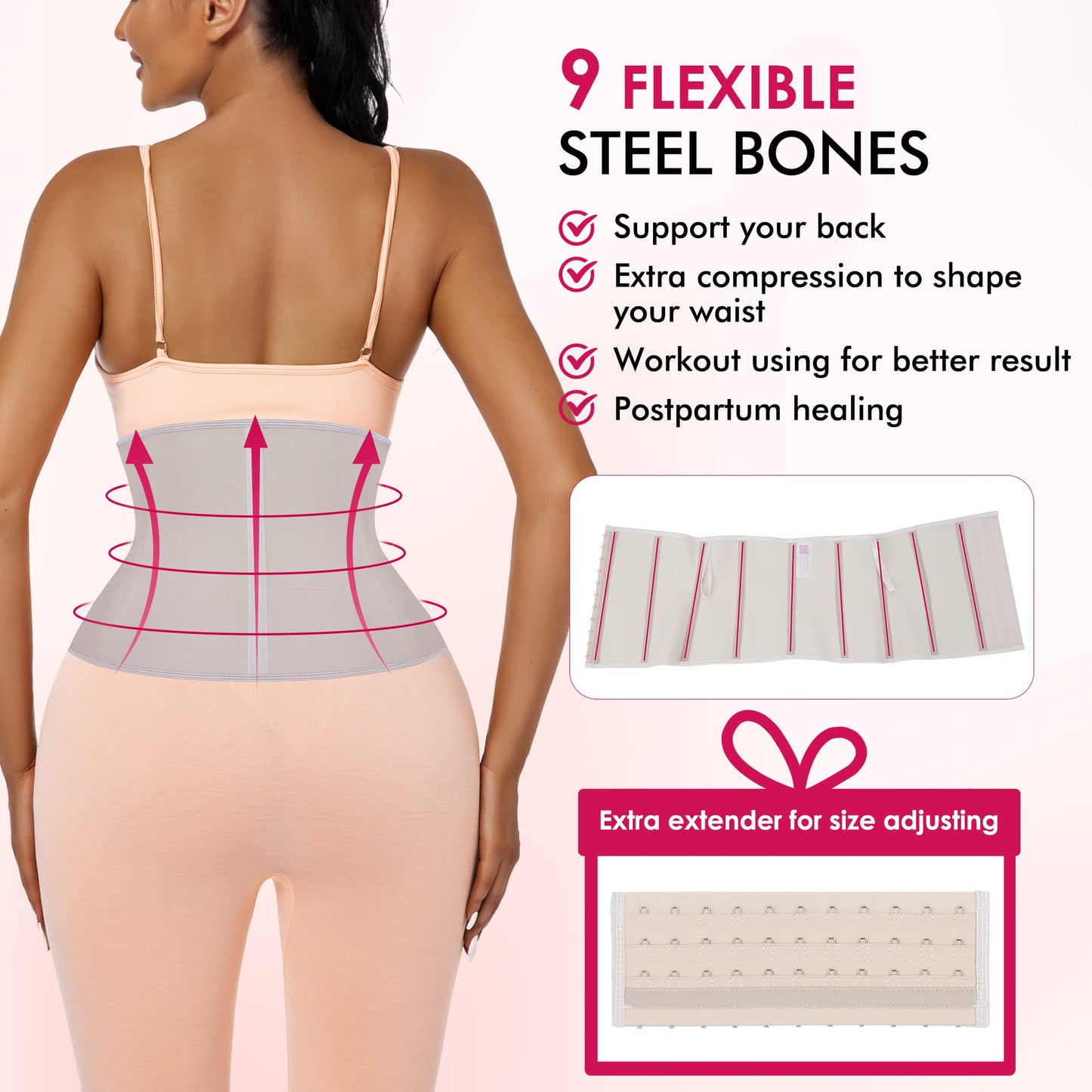 Atbuty Short Torso Waist Trainers Cincher Corset Underbust Body Shaper Latex Sport Girdle (Beige (9'' Short Torso, 9 Steel Bones), 2XS)