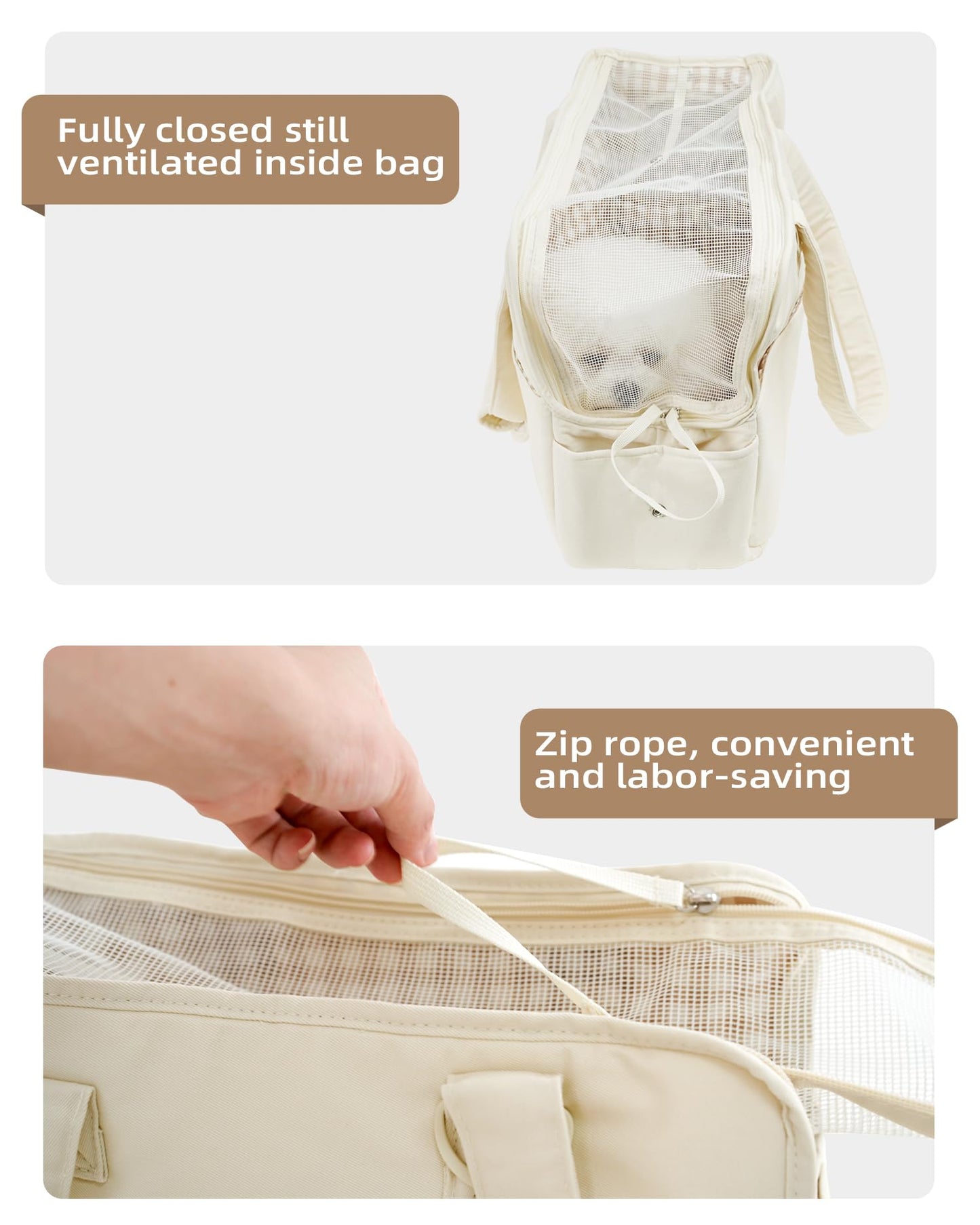 ONECUTE Dog Purse Carrier for Small Dogs Rabbit cat with Large Pockets, Cotton Bag, Dog Carrier Soft Sided, Collapsible Travel Puppy Carrier (Beige, 13.6" L x 6.5" W x 10" H)