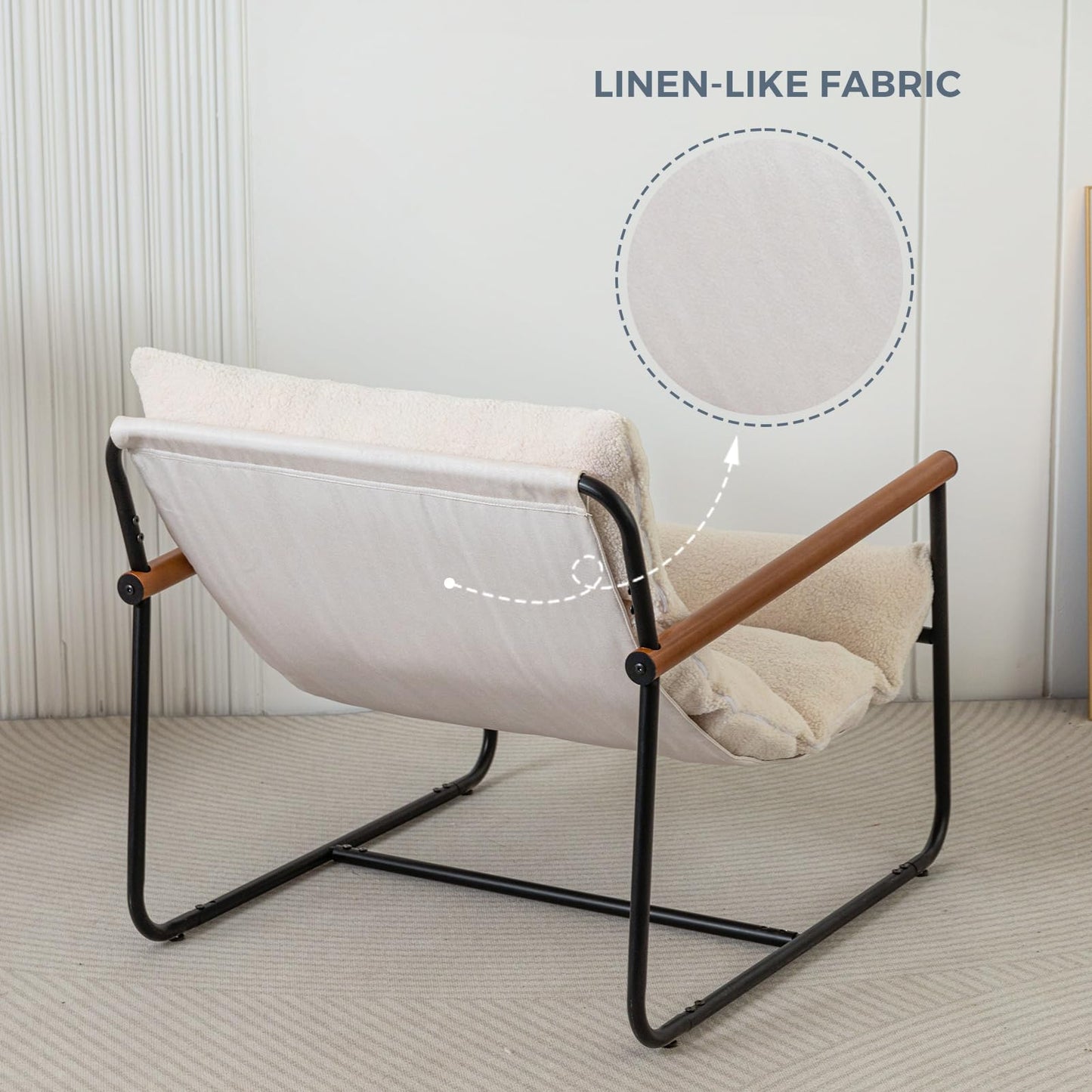 MAXYOYO Sherpa Accent Chair, Boucle Arm Chair Living Room Chair, Reading Accent Chair, Mid Century Modern Bedroom Chair,Teddy Armchair Wooden Arms Metal Frame