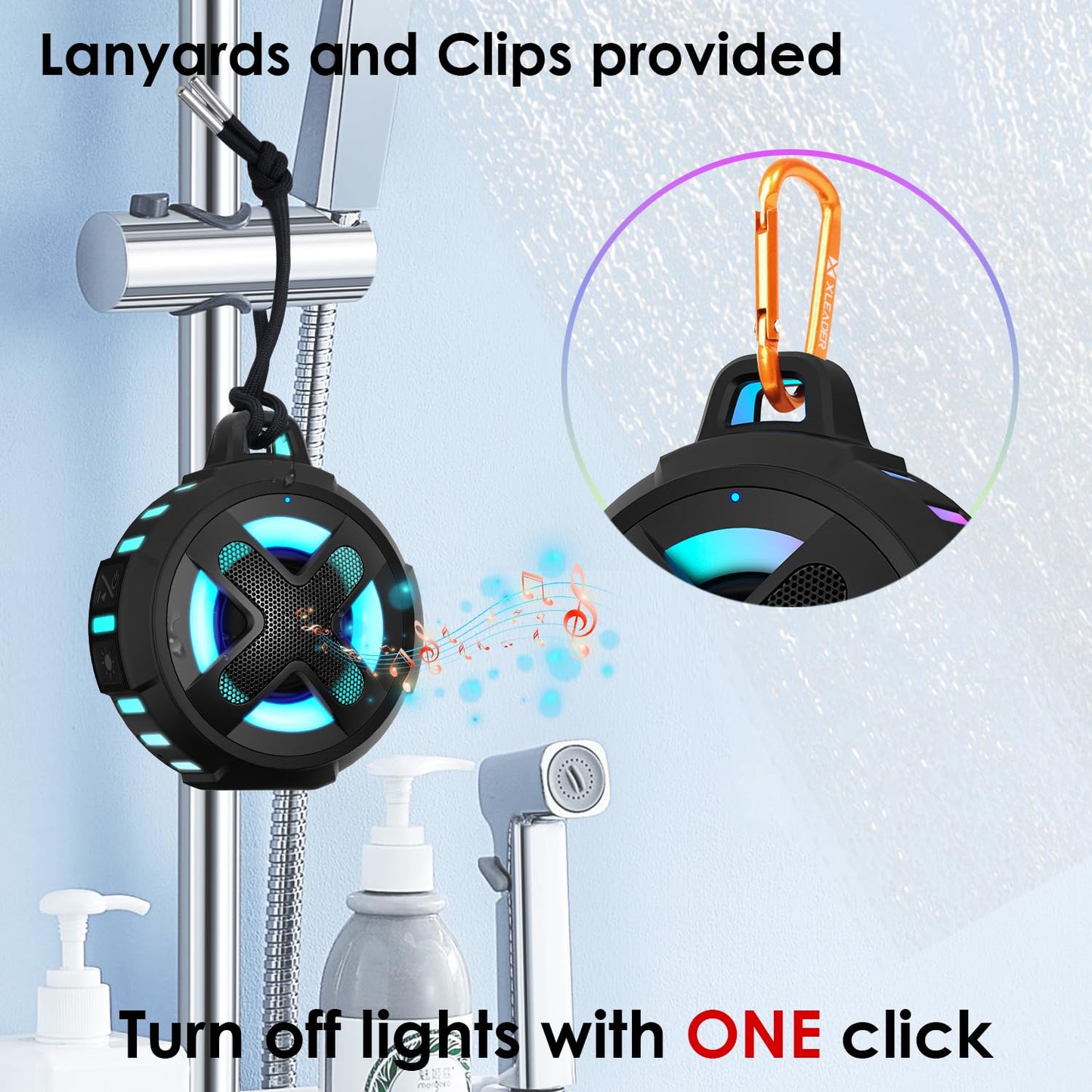 Upgraded, Portable Bluetooth Speaker, Certified IP67 Waterproof Shower Speaker, Silicone Case, 10W Powerful Bass, 24Hrs Playtime, Small, Floating, RGB Lights, Clip, for Pool Beach Kayak Travel Gifts