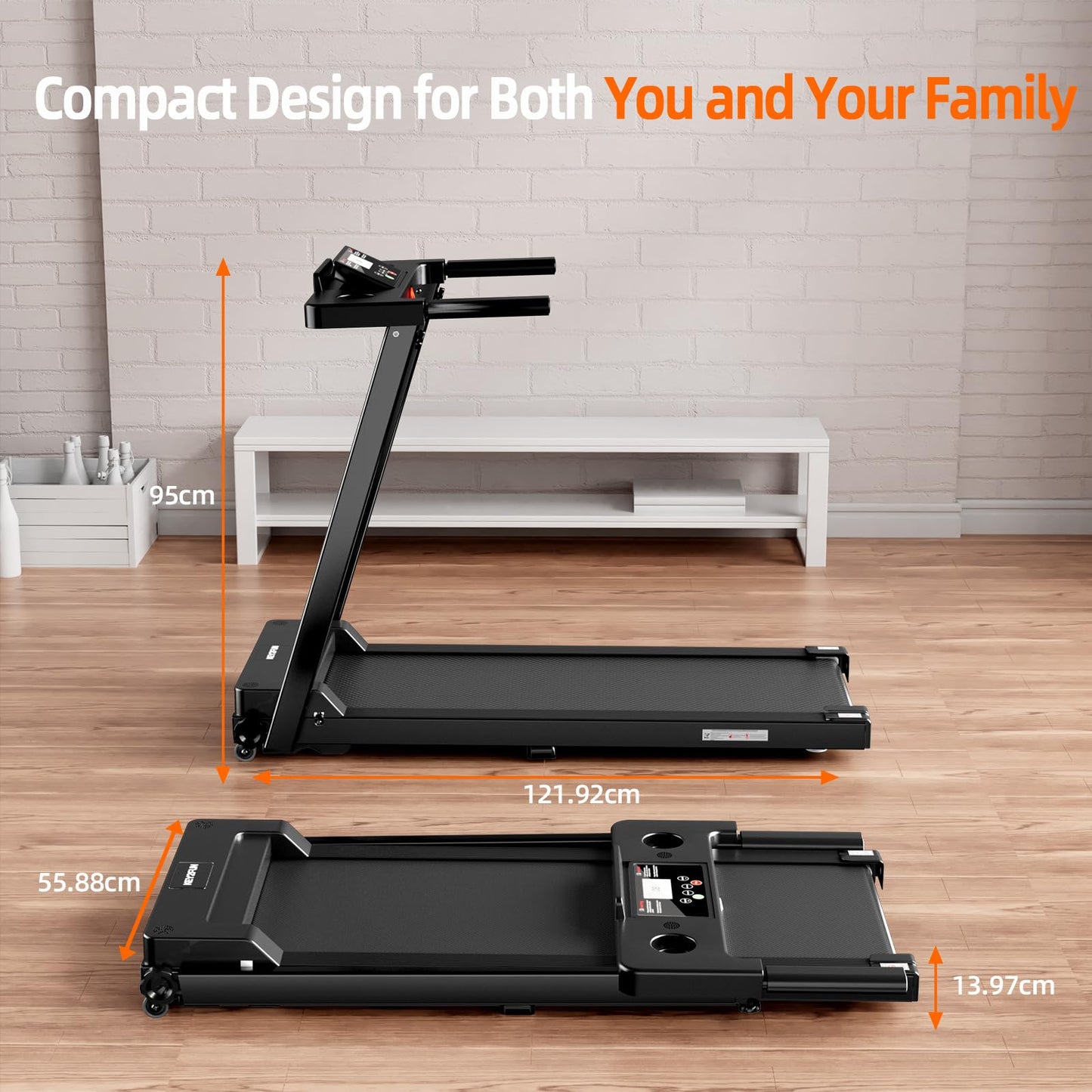 Treadmills for Home, KEY2FUN Portable Foldable Treadmill, Walking Pad with Handle Bar, Lightweight Folding Treadmill with 300 LBS Capacity, 3.0 HP Walking Pad with LED Display