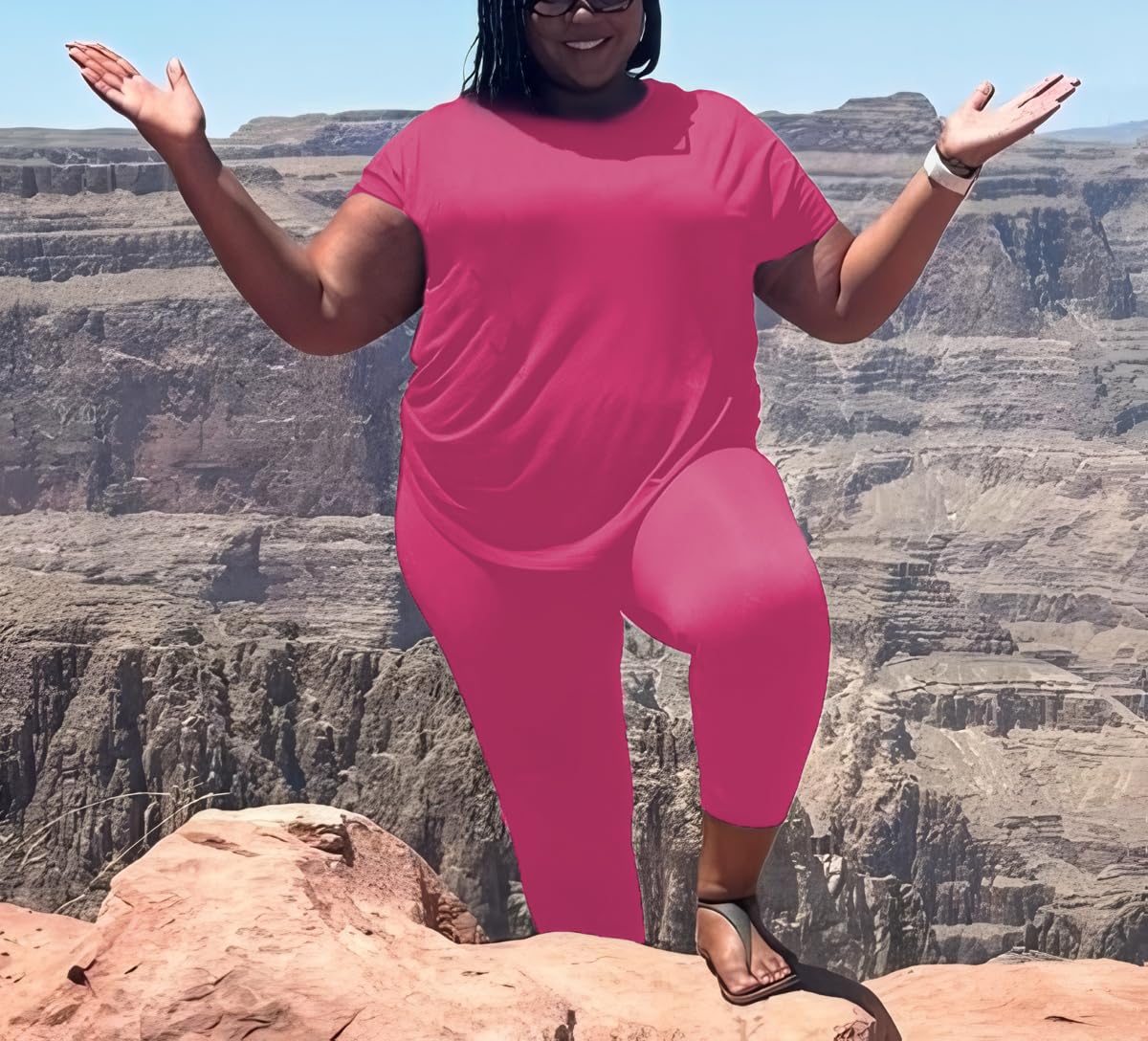 TOPONSKY Women Mujer 2 Piece Outfits Work Jogger Sets Workout Hot Pink,L