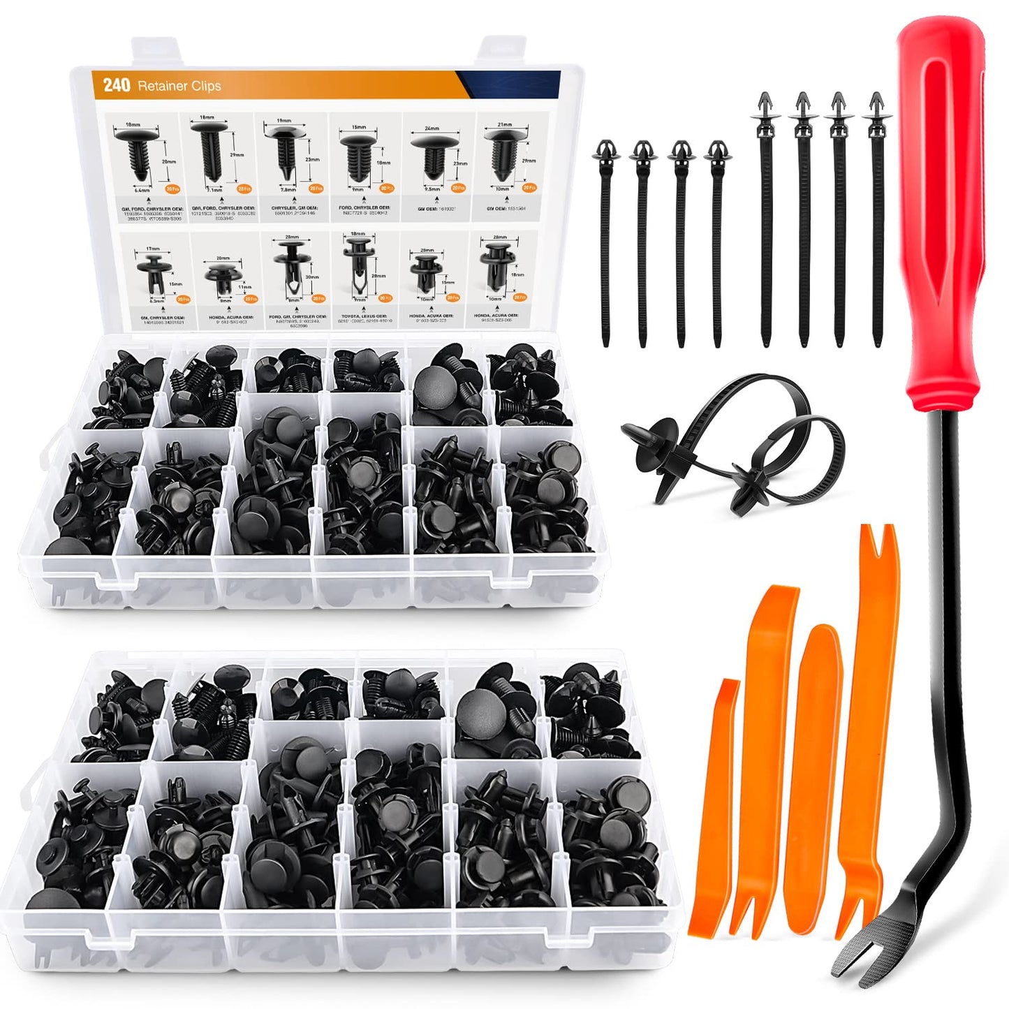 GOOACC 238Pcs Trim Removal Tool, Auto Push Pin Bumper Retainer Clip Set Fastener Terminal Remover Tool Adhesive Cable Clips Kit Car Panel Radio Removal Auto Clip Pliers, Black