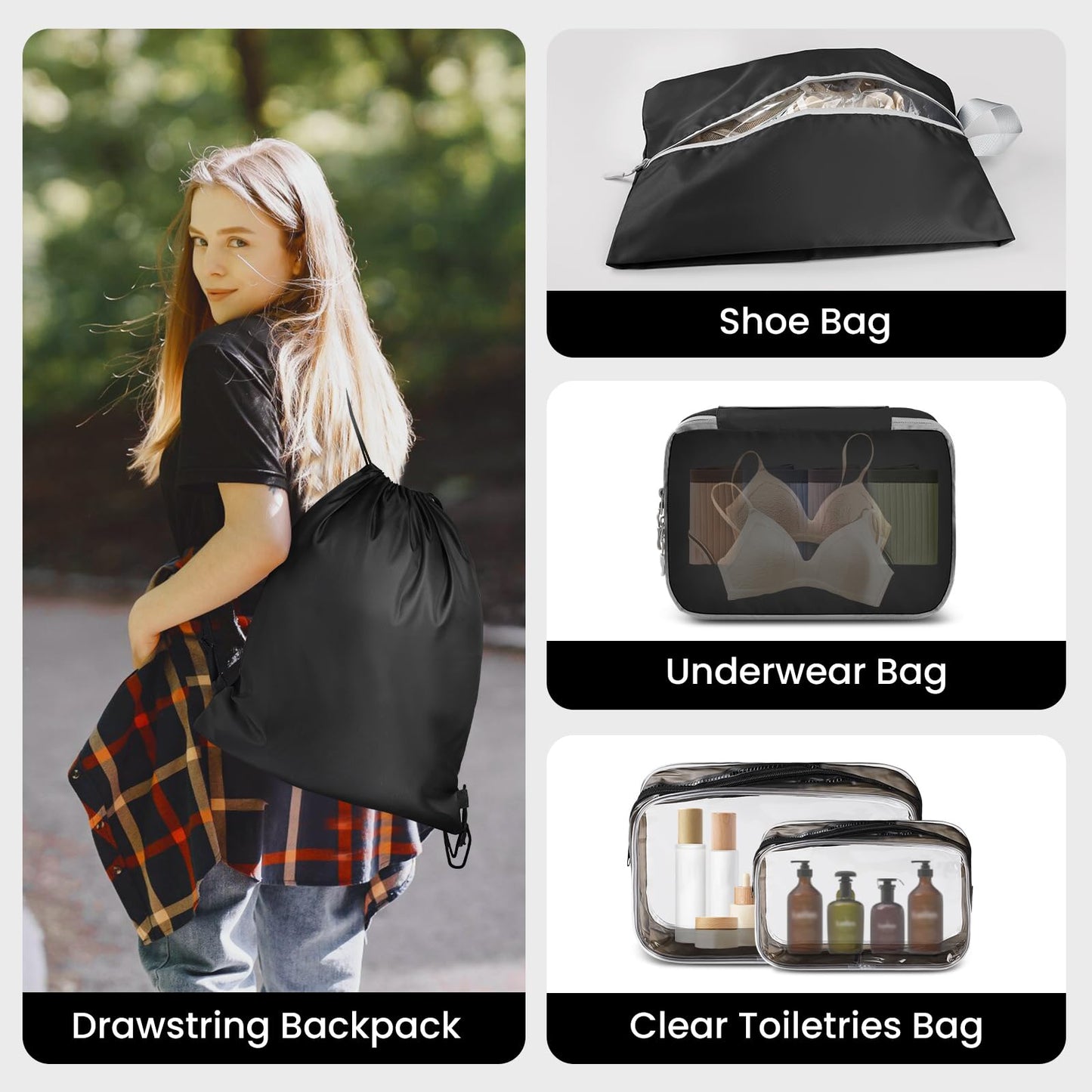 10 Set Compression Packing Cubes, Lightweight Travel Essentials, Stretchable Expandable Storage Bags, Compression Bags for Travel Accessories Luggage Storage Set (10 Pcs, Black)