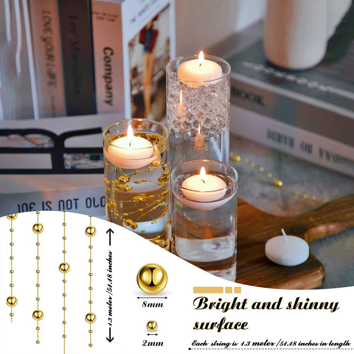 UDU 12 Set Glass Cylinder Vases for Centerpieces with 80000 Vase Filler 24 White Floating Candles 6 Pearl String for Wedding Party Home Table Decoration