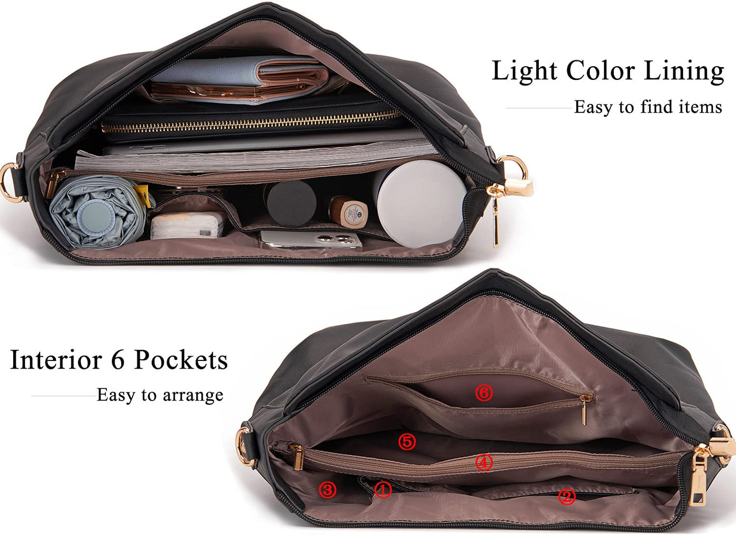 Large Crossbody Bags Ladies Shoulder Handbags Purse and Wallet Set for Women Hobo Purses Black