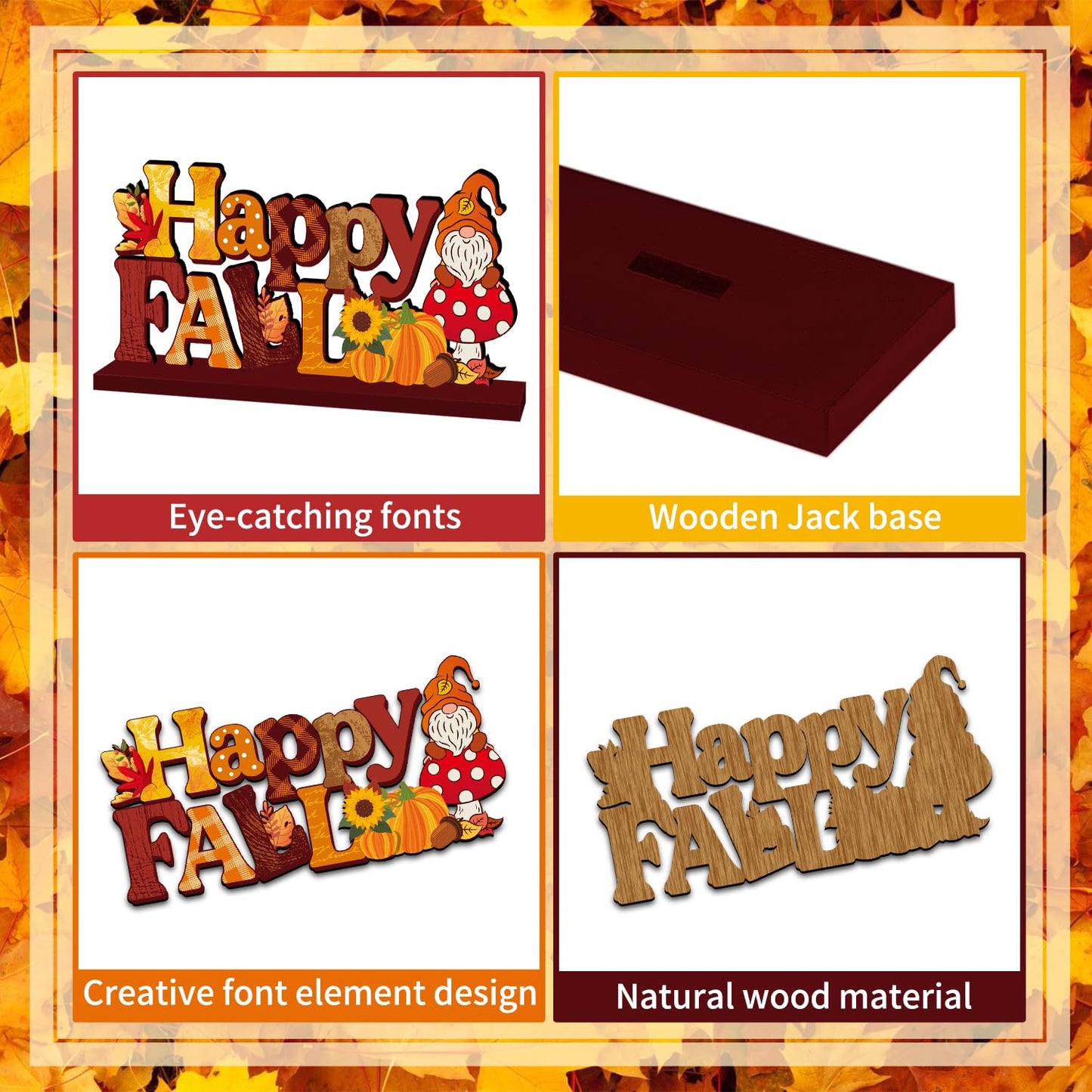 CHYAGCLT 4Pcs Fall Decorations, Autumn Wooden Table Centerpieces Pumpkin Truck Sunflower Maple Gnomes Style Fall Table Decor for Autumn Harvest Thanksgiving Decorations