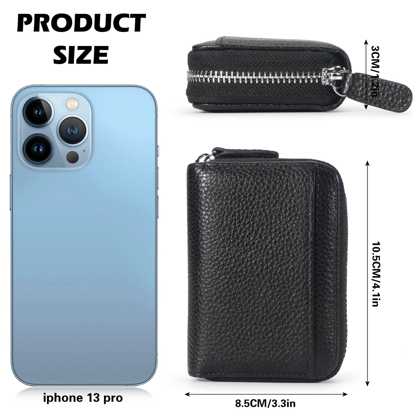 GHGMAO Credit Card Holder Accordion Wallet for Women Small Genuine Leather Wallets Ladies RFID Blocking Card Cases Holder Card Organizer Security Travel Wallet with Zipper