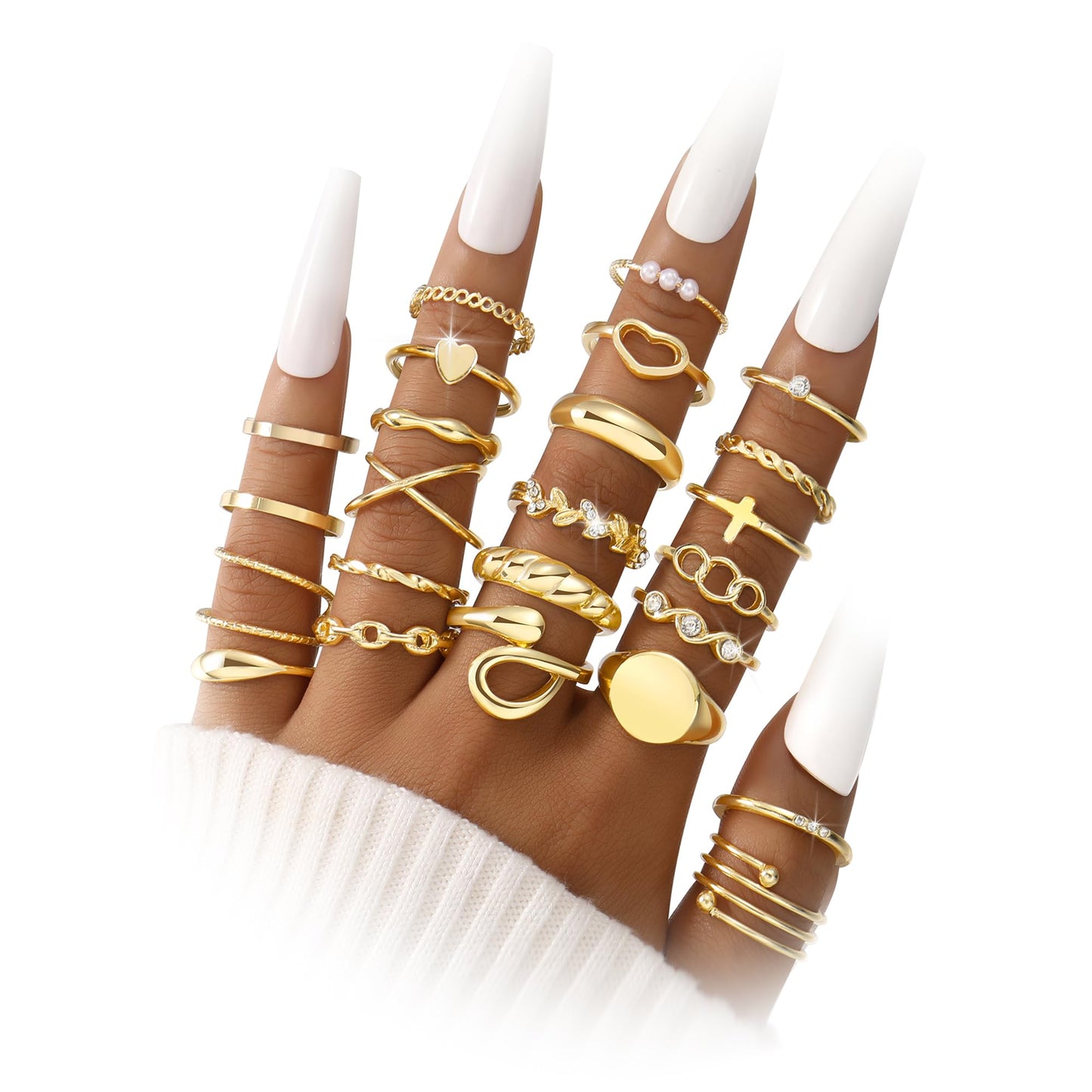 FAXHION 60 Pcs Gold Stackable Rings for Women, Knuckle Rings Chunky Gold Ring Set Dainty Stacking Cute Rings, Multiple Sizes Cute Jewelry Set Gift