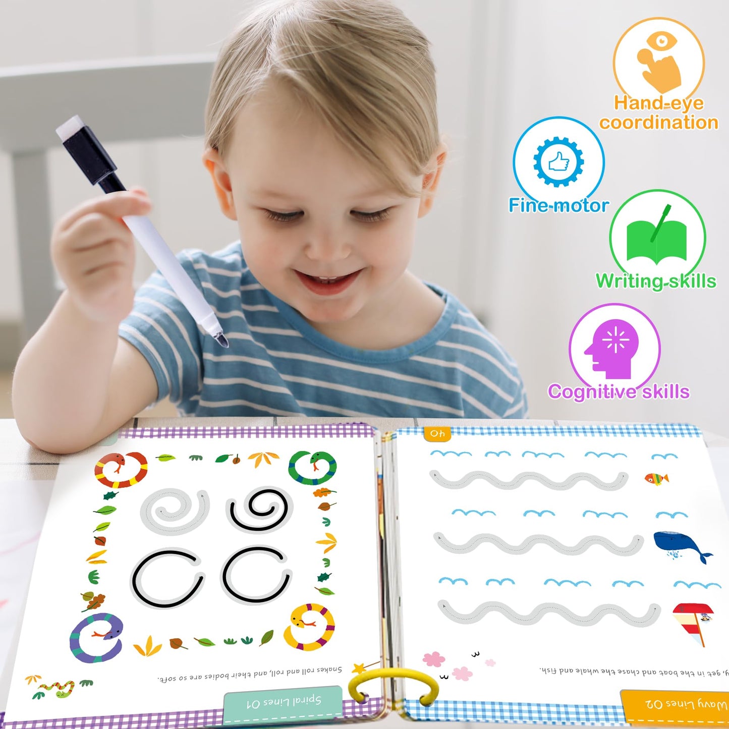 ElitePanda Preschool Learning Activities 60 Dry Erase Pages, Toddler Letter Tracing Books Ages 2 3 4 5, Autism Educational Fine Motor Skill Pre-K Workbook Learning Toy to Write for Kids 3 Year Old