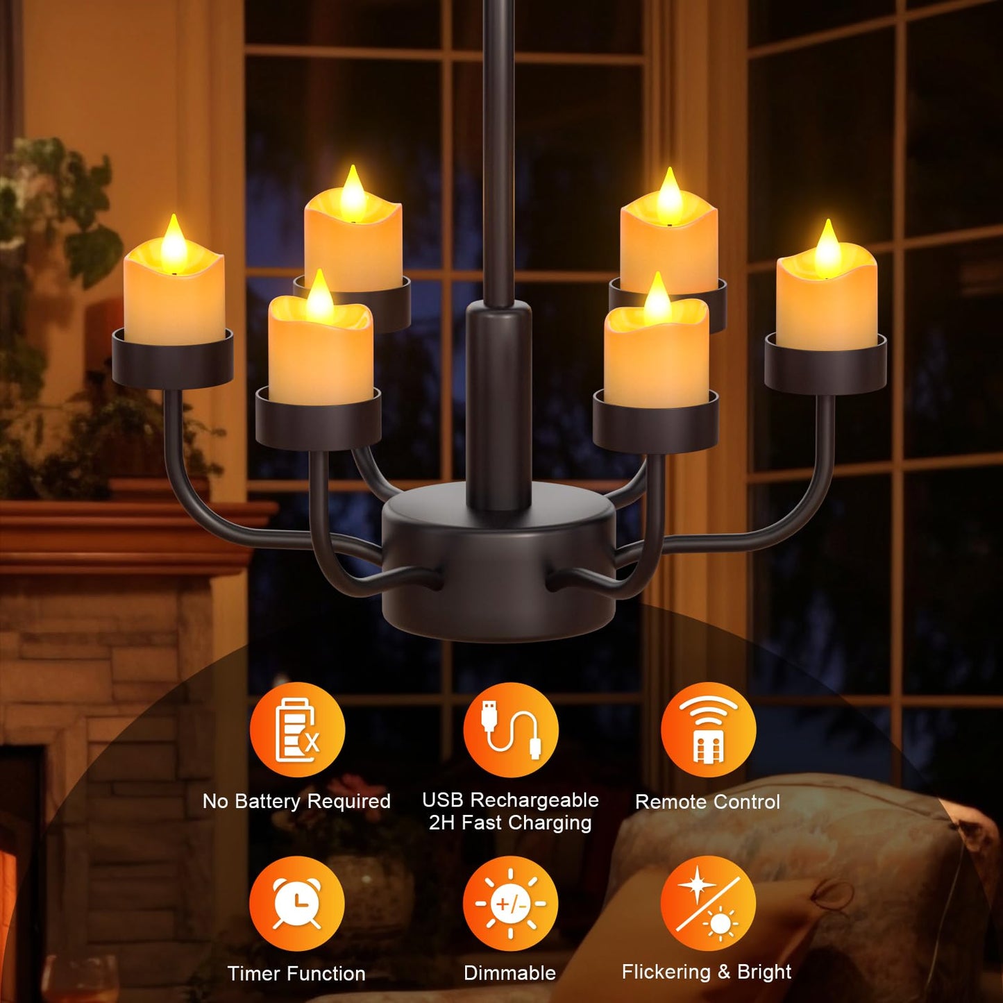 SoulBay 6pcs LED Candles Rechargeable with Remote, 1.5" D x 2.28" H Flameless Flickering Fake Battery Candles with Timer, No Battery Needed, White Electric Small Votives for Lantern Table Home Decor