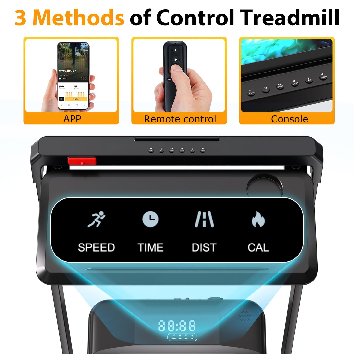 HiFast Walking Pad Treadmill, 3.0HP Under Desk Treadmills with Handle Bar and Incline, 300lbs Capacity with Removable Desk Workstation, Foldable Treadmill with Remote Control, APP for Home Office