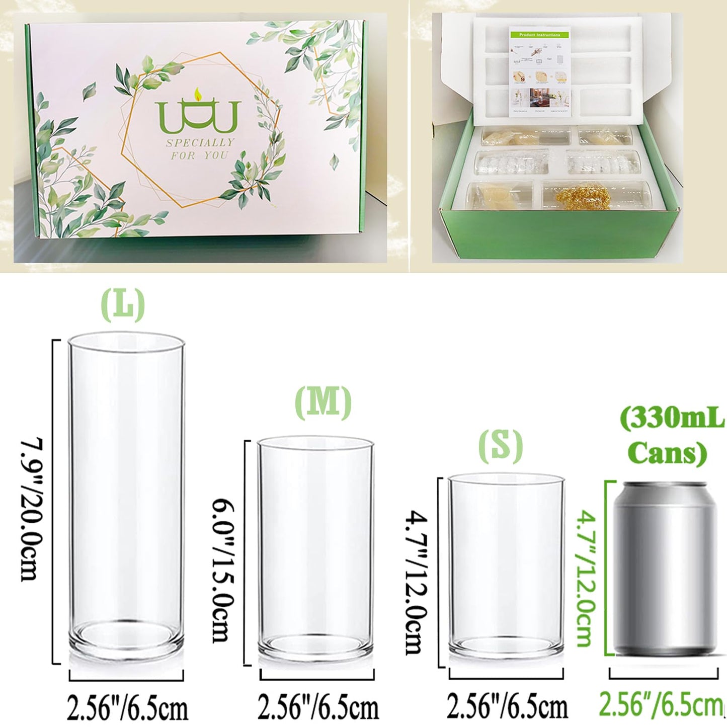 UDU 12 Set Glass Cylinder Vases for Centerpieces with 80000 Vase Filler 24 White Floating Candles 6 Pearl String for Wedding Party Home Table Decoration