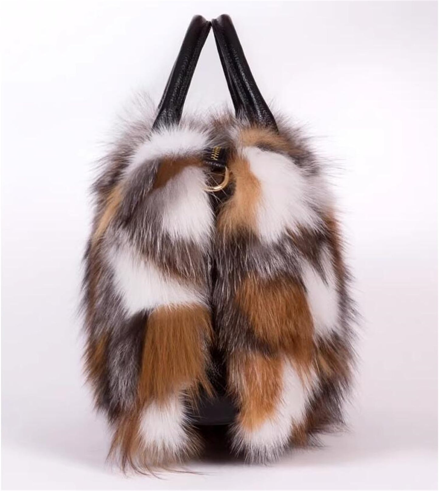 D-01 Luxury Real Fox Fur Handbag For Women Ladies Furry Shoulder Bag Purse Colorful Silver Bags Big Capacity Fashion (One Size, Brown)